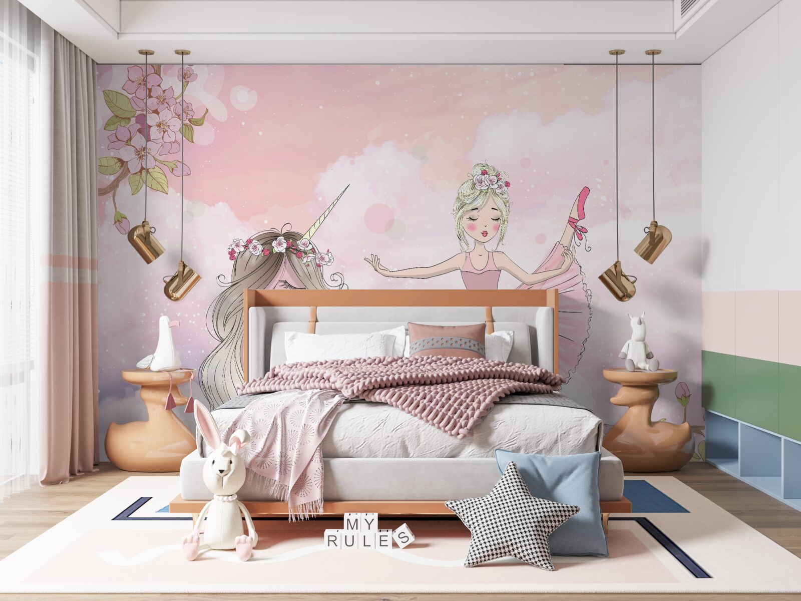 Fototapeta jednorożec tańczy z wróżką