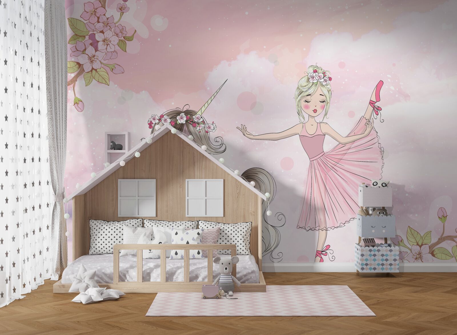 Fototapeta jednorożec tańczy z wróżką