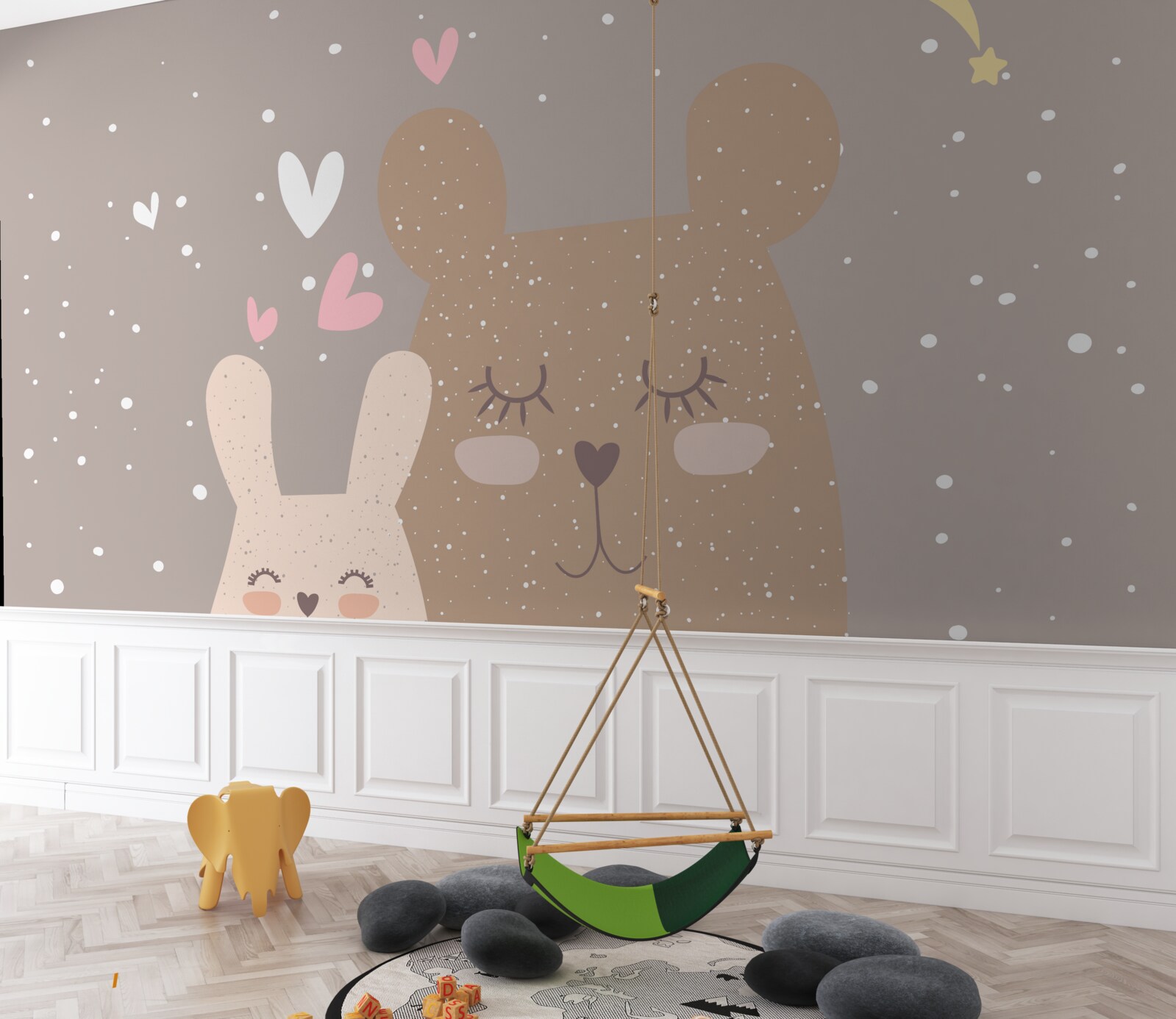 Fototapeta króliczek i niedźwiedź drzemią