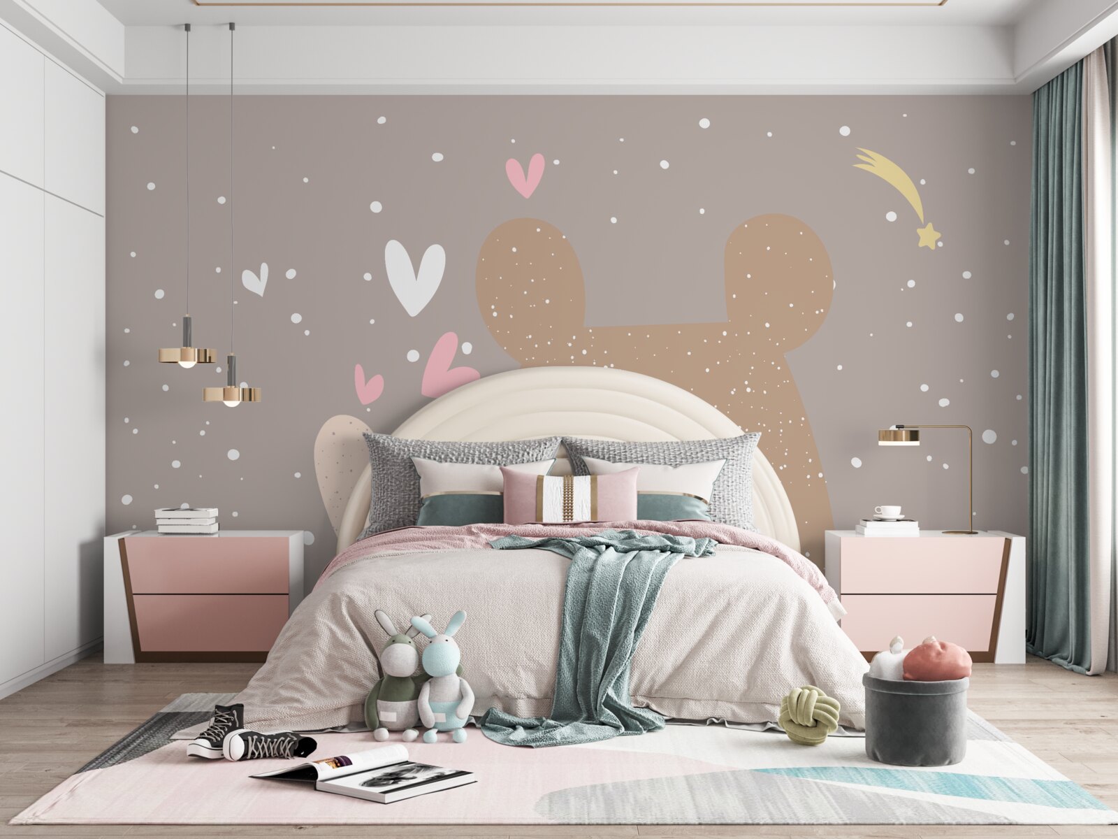 Fototapeta króliczek i niedźwiedź drzemią