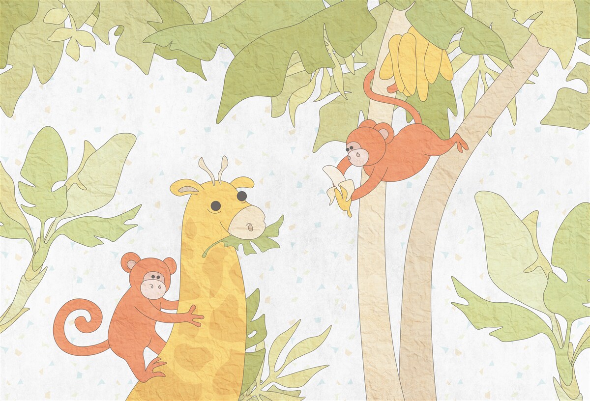 Fototapeta Żyrafa jest karmiona przez małpy