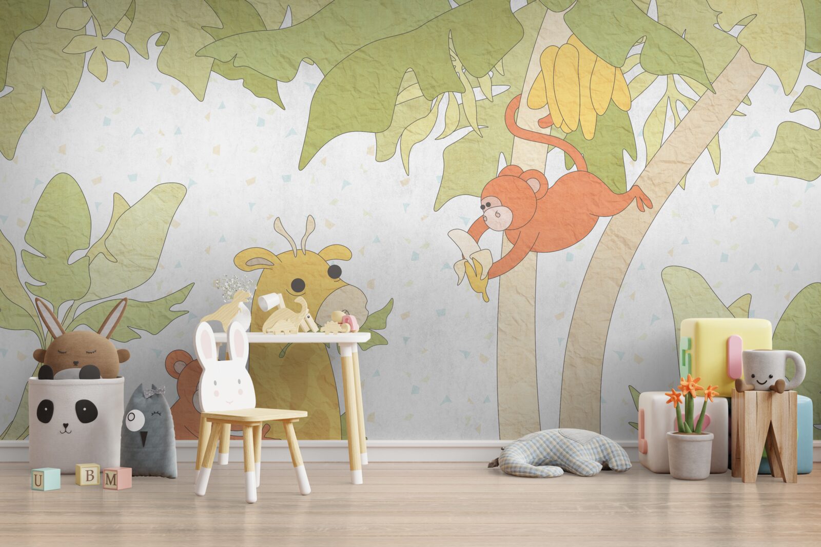 Fototapeta Żyrafa jest karmiona przez małpy