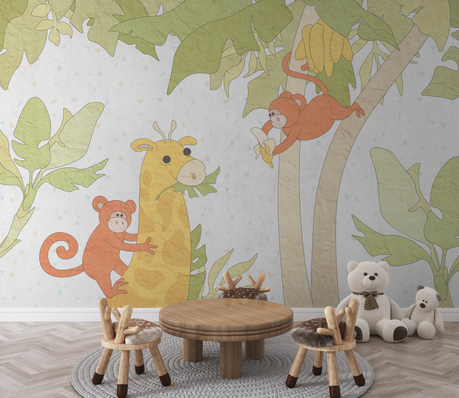 Fototapeta Żyrafa jest karmiona przez małpy