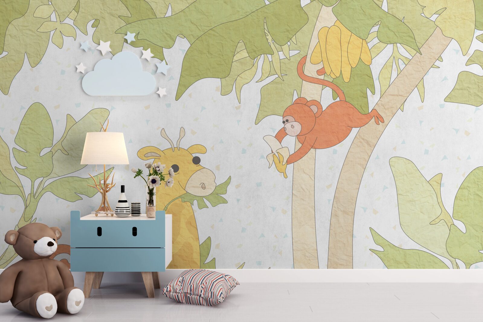 Fototapeta Żyrafa jest karmiona przez małpy