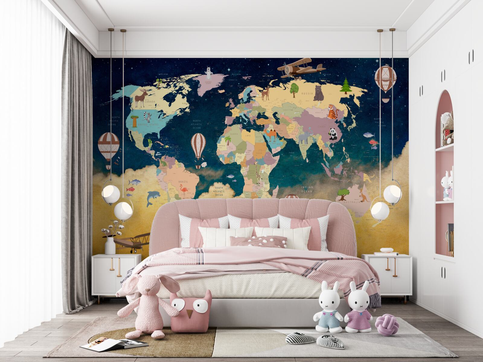 Fototapeta mapa świata w kolorach niebieskim i żółtym