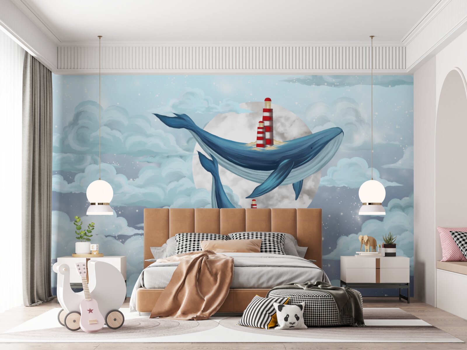 Fototapeta wieloryby na tle pochmurnego księżyca