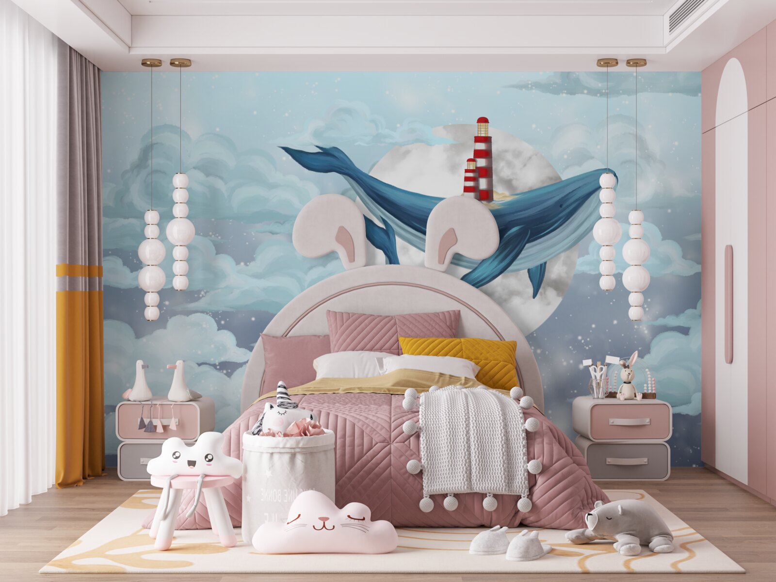 Fototapeta wieloryby na tle pochmurnego księżyca