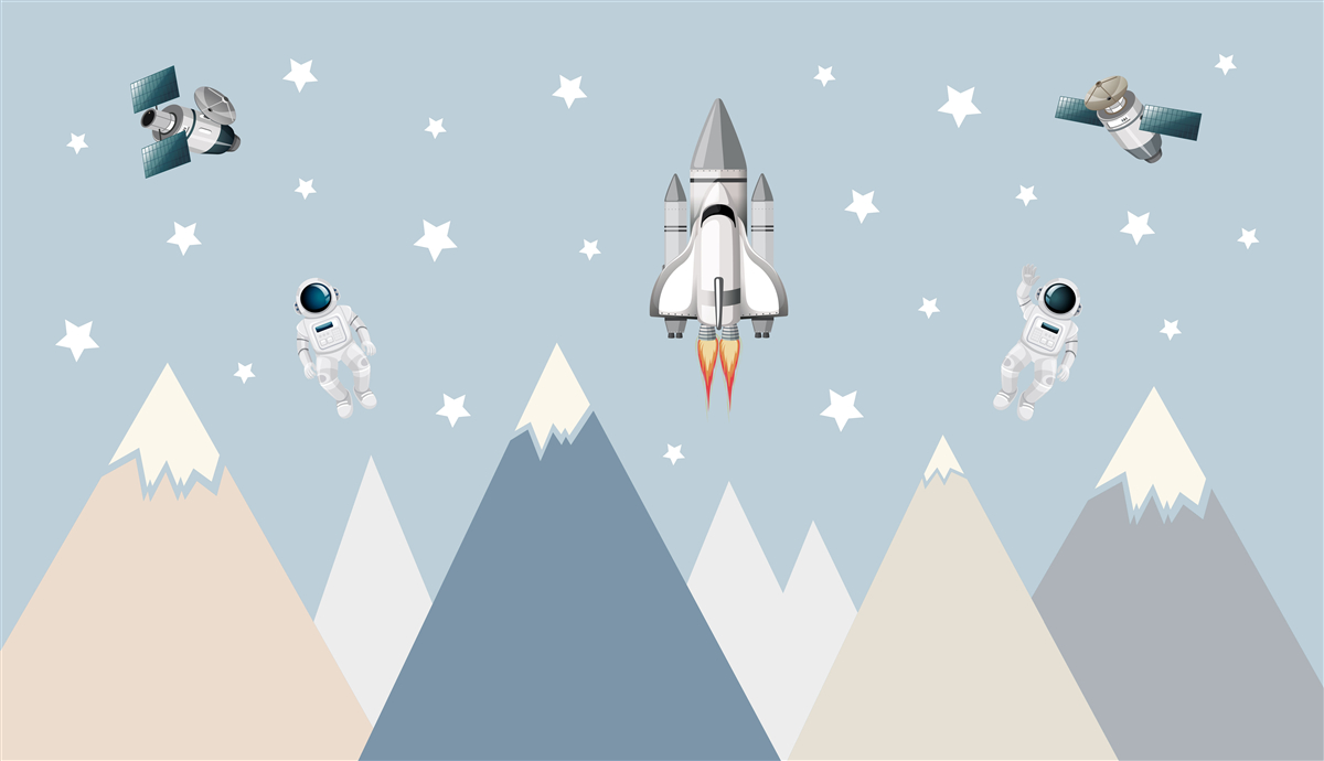 Fototapeta rakiety i astronauci przelecieli nad górami