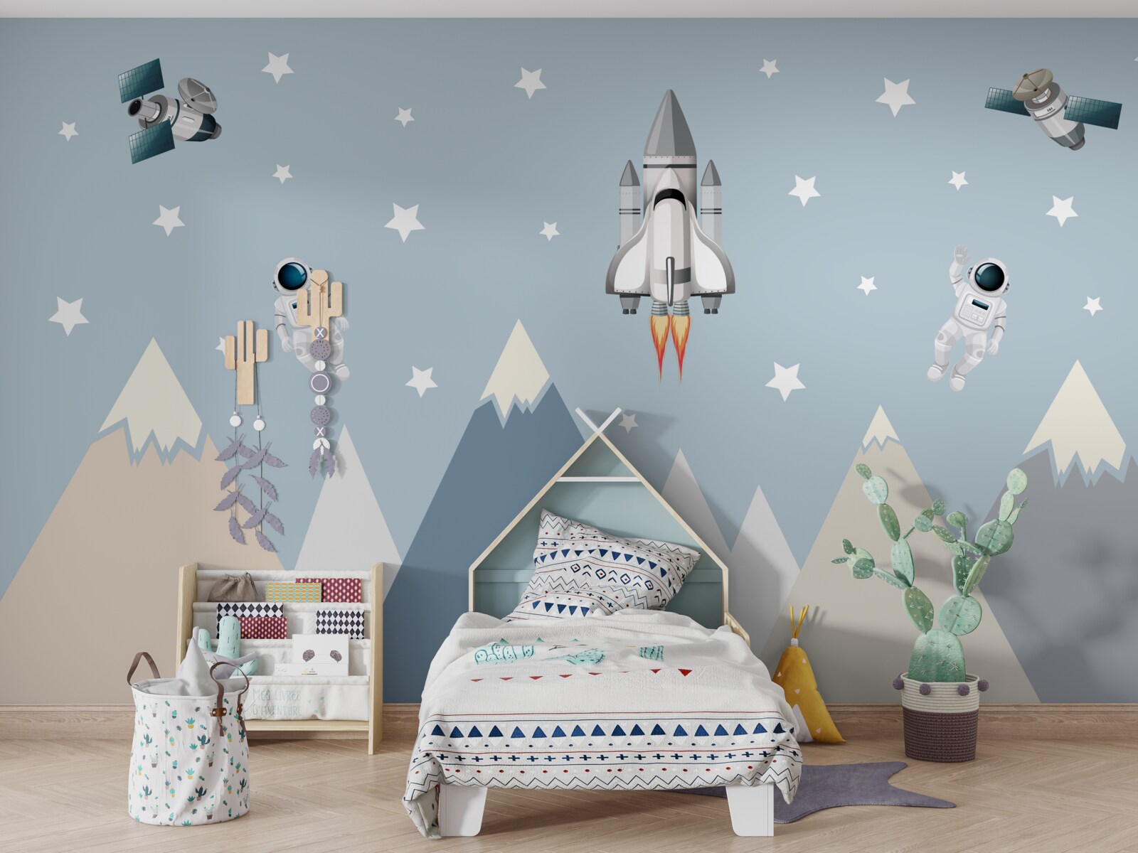 Fototapeta rakiety i astronauci przelecieli nad górami