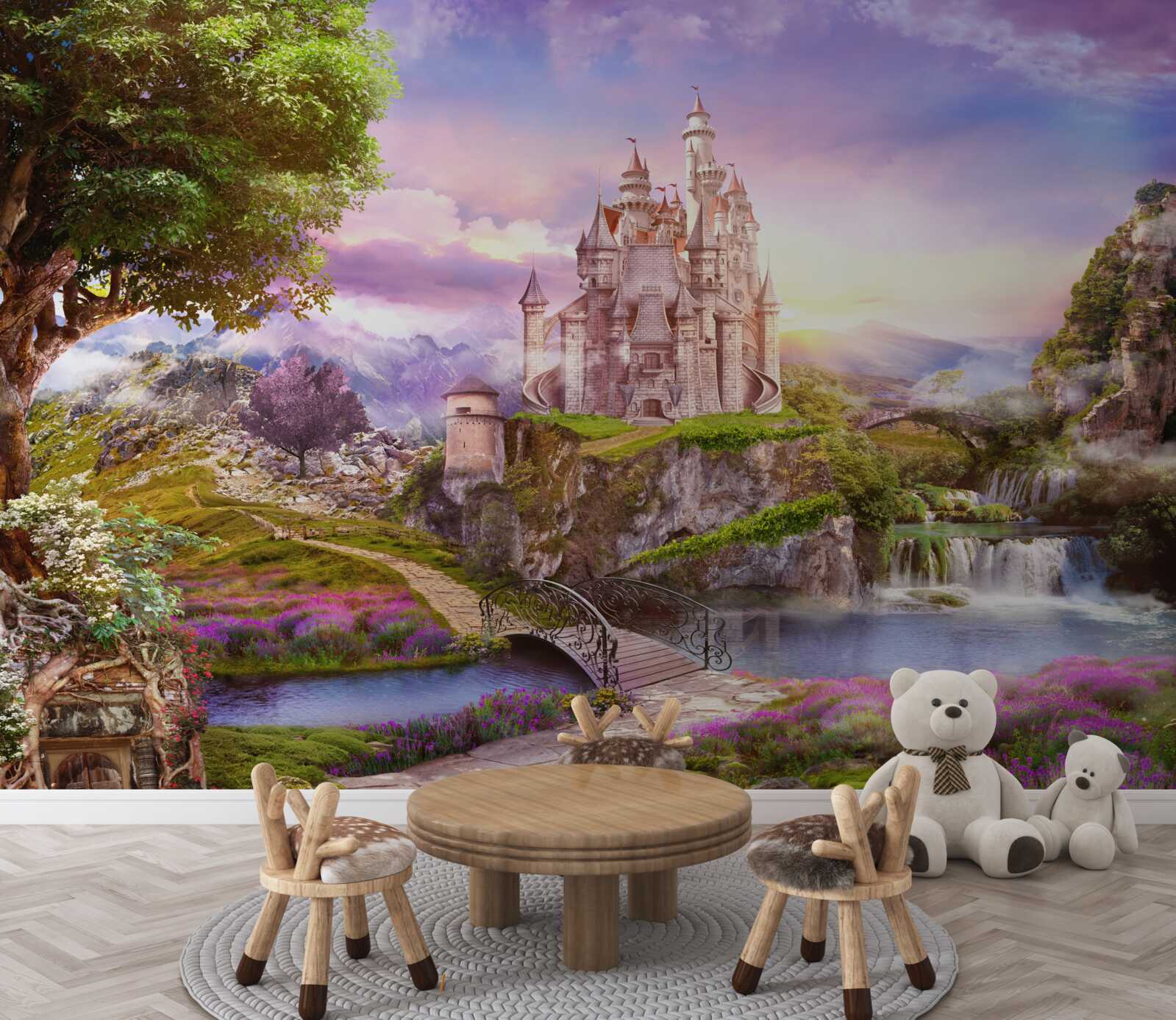 Fototapeta po drugiej stronie rzeki znajduje się magiczna forteca