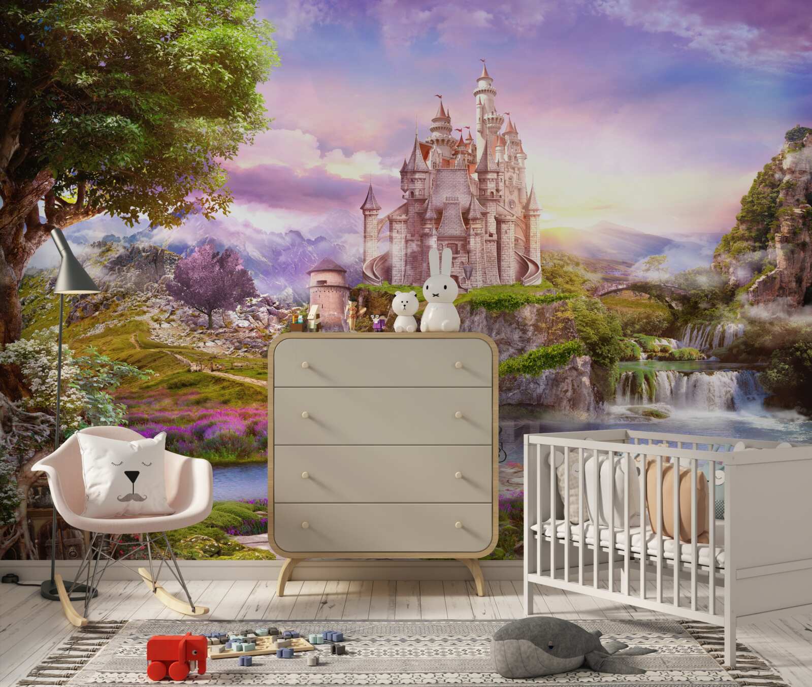 Fototapeta po drugiej stronie rzeki znajduje się magiczna forteca