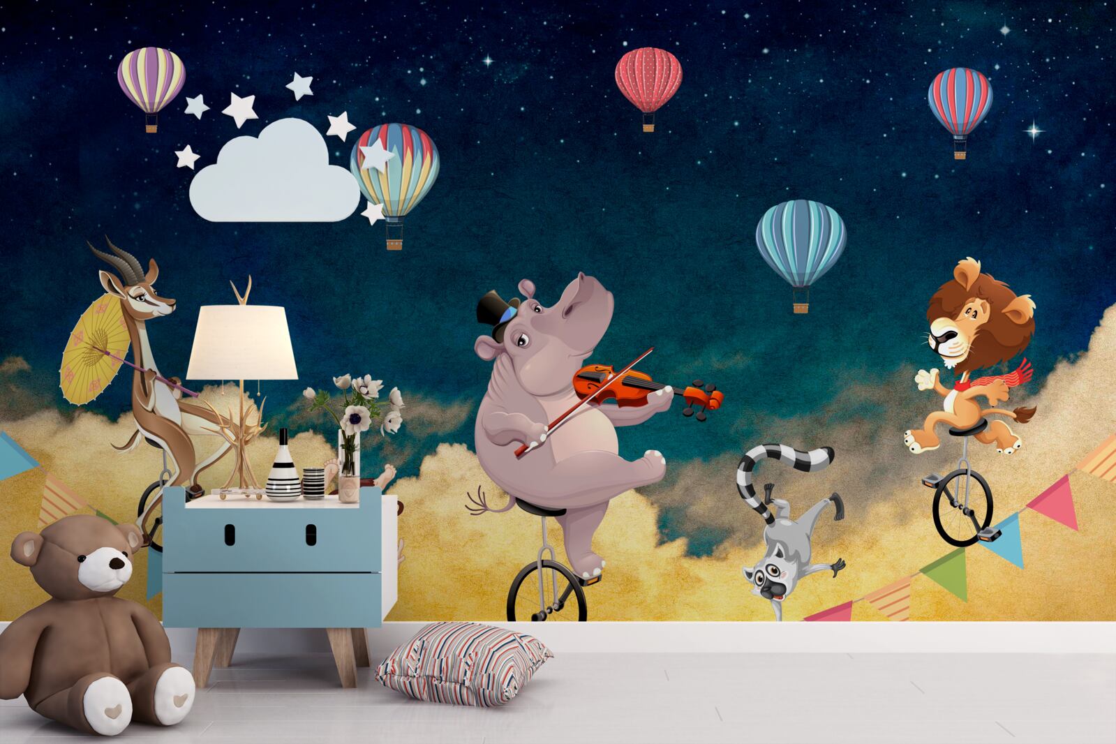 Fototapeta akrobaci na linie przy akompaniamencie muzyki