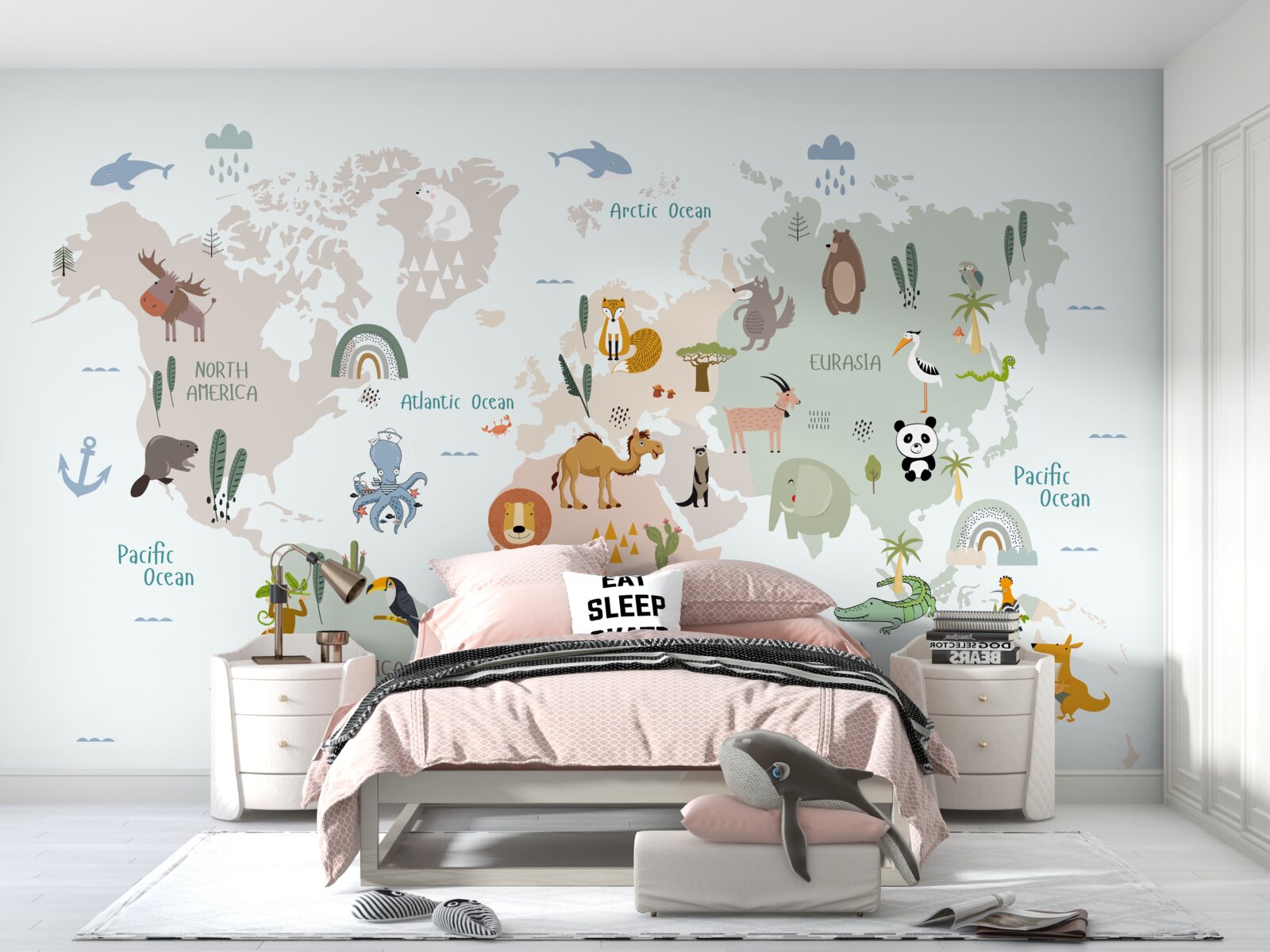 Fototapeta mapa świata i przedstawiciele kontynentów