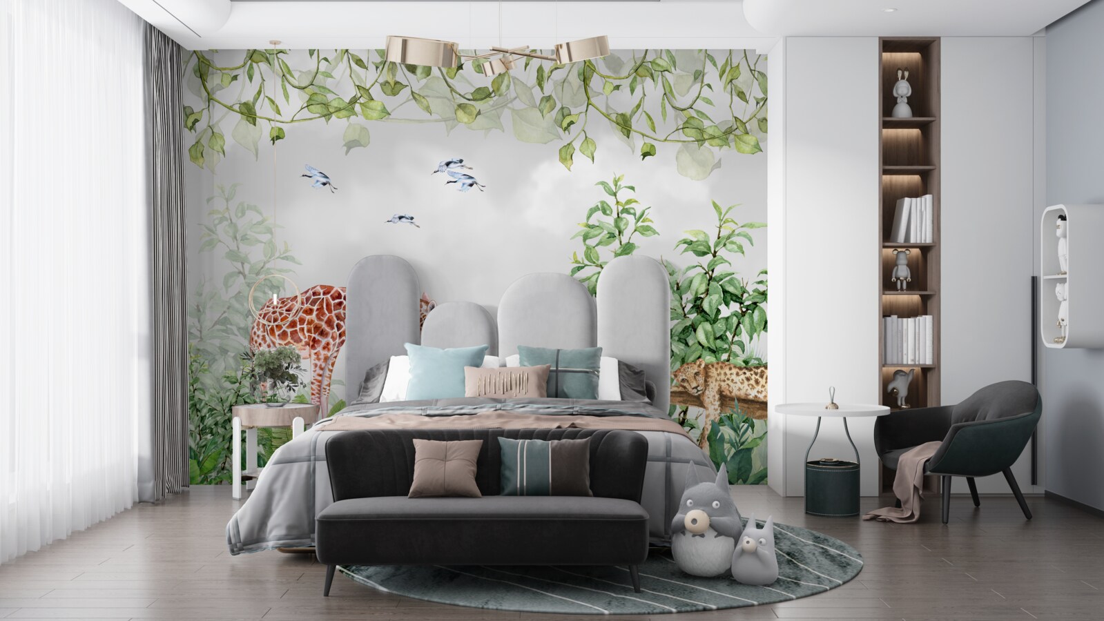 Fototapeta tygrysy i żyrafa odpoczywają w dżungli