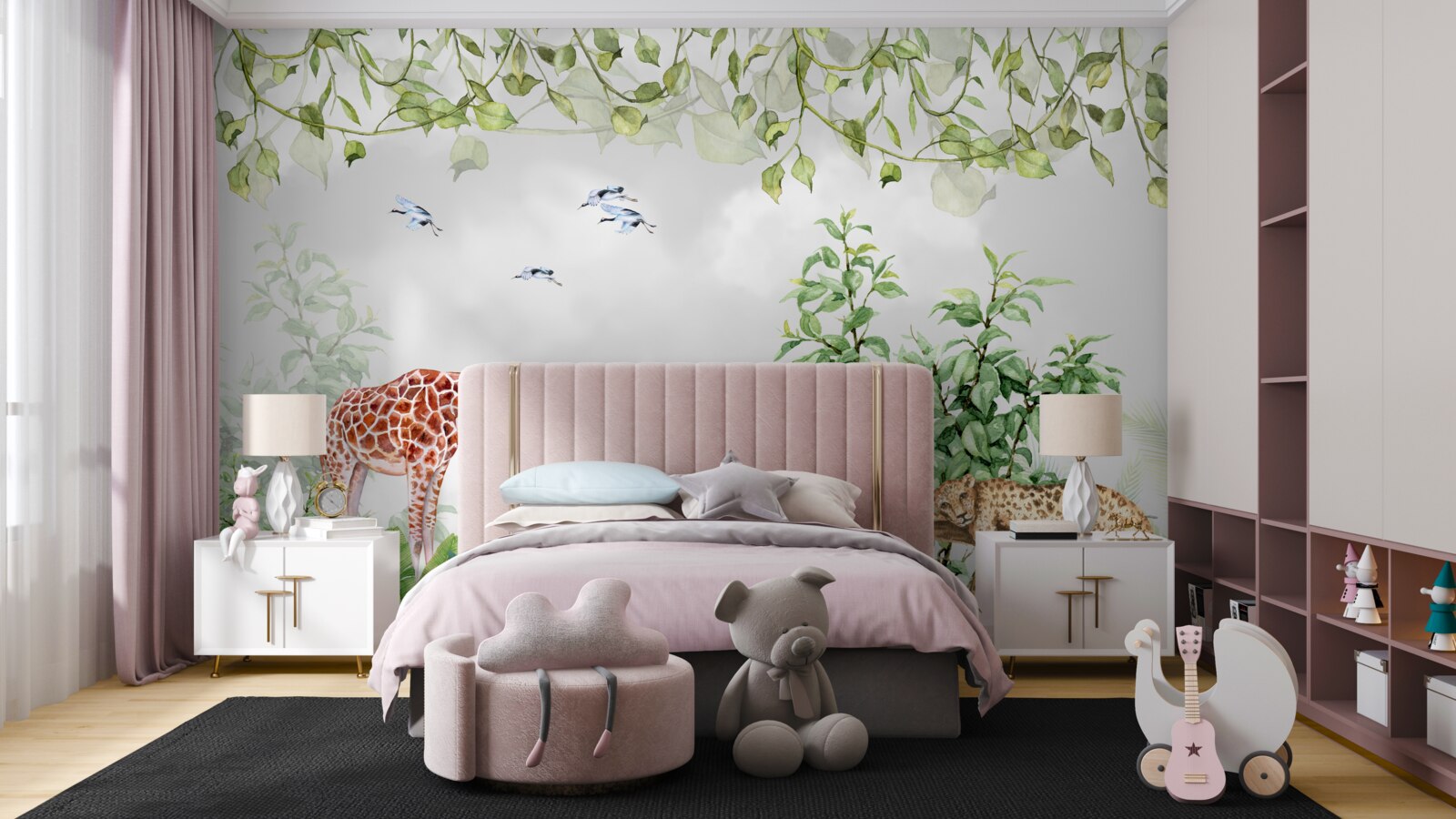 Fototapeta tygrysy i żyrafa odpoczywają w dżungli