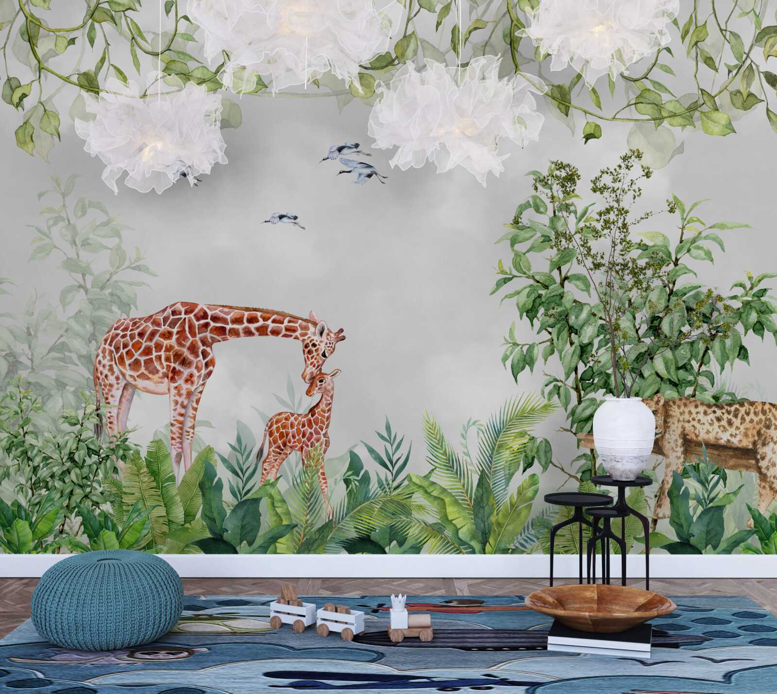 Fototapeta tygrysy i żyrafa odpoczywają w dżungli