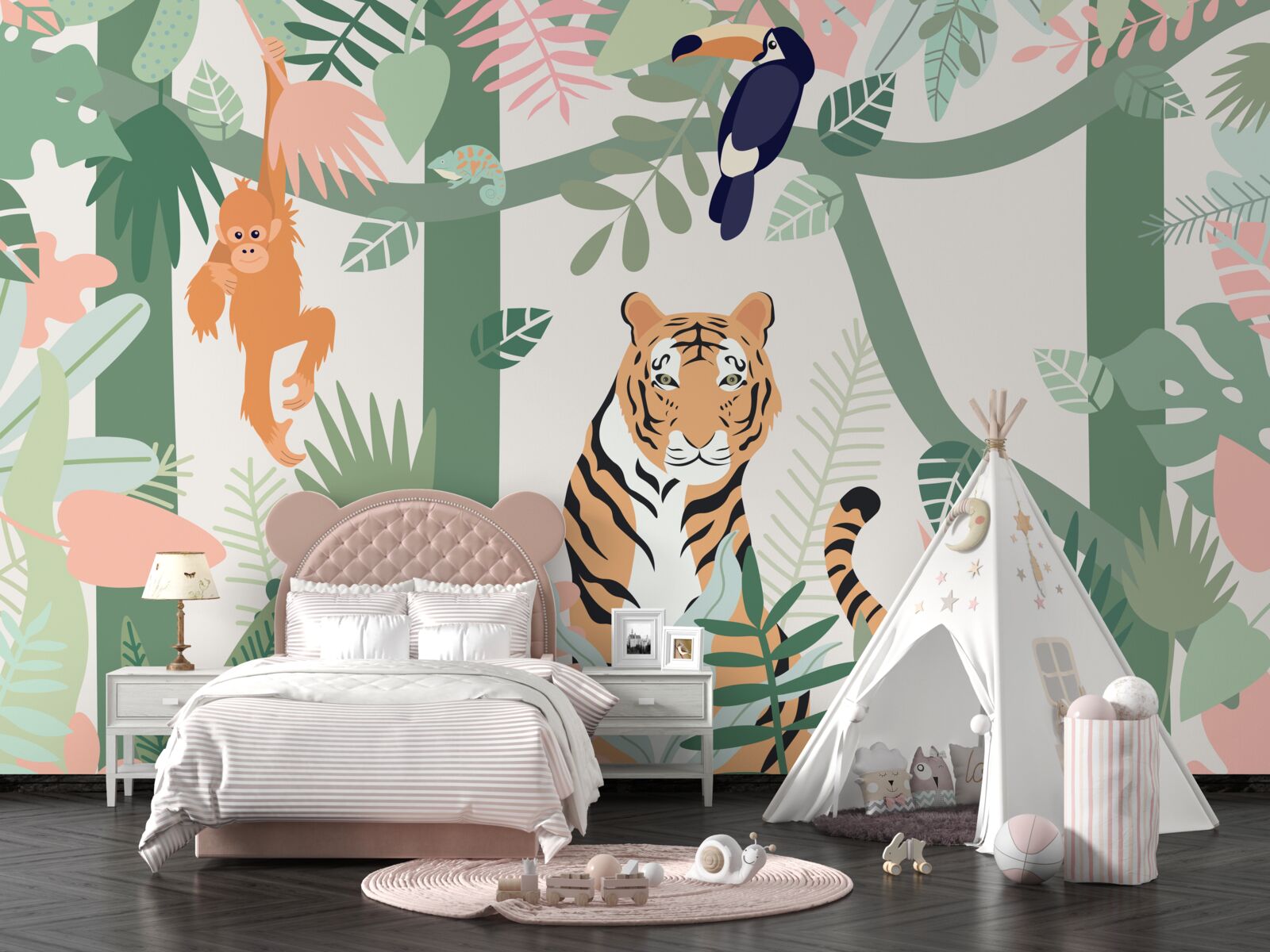 Fototapeta tygrys i jego przyjaciele w lesie