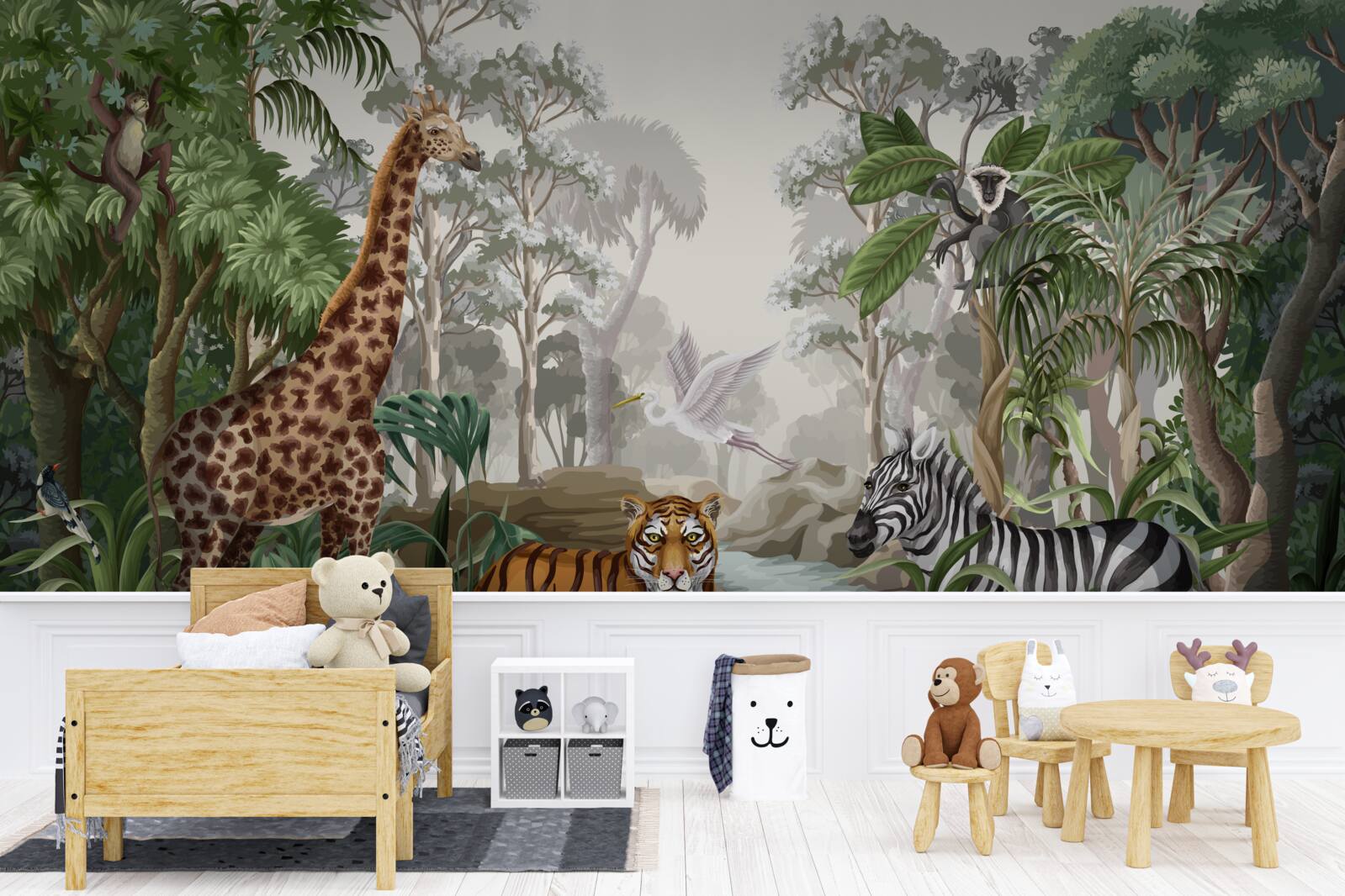 Fototapeta Żyrafa, tygrys i zebra w lesie deszczowym