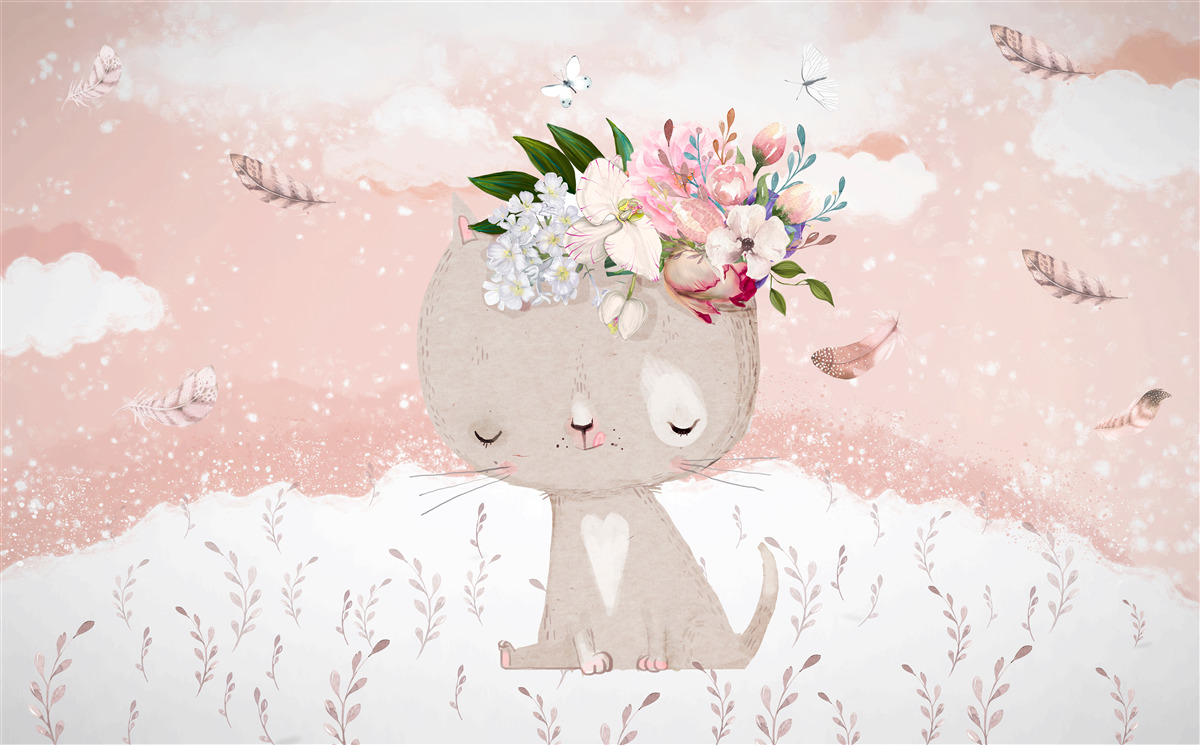 Fototapeta uroczy kot wśród kwiatów