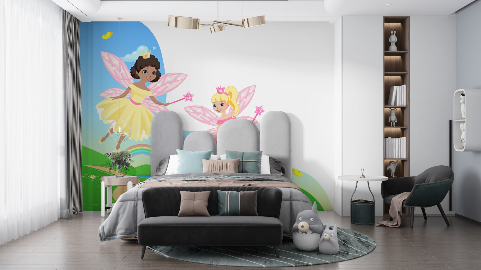 Fototapeta magiczne wróżki nad łukiem mostu i łukiem tęczy