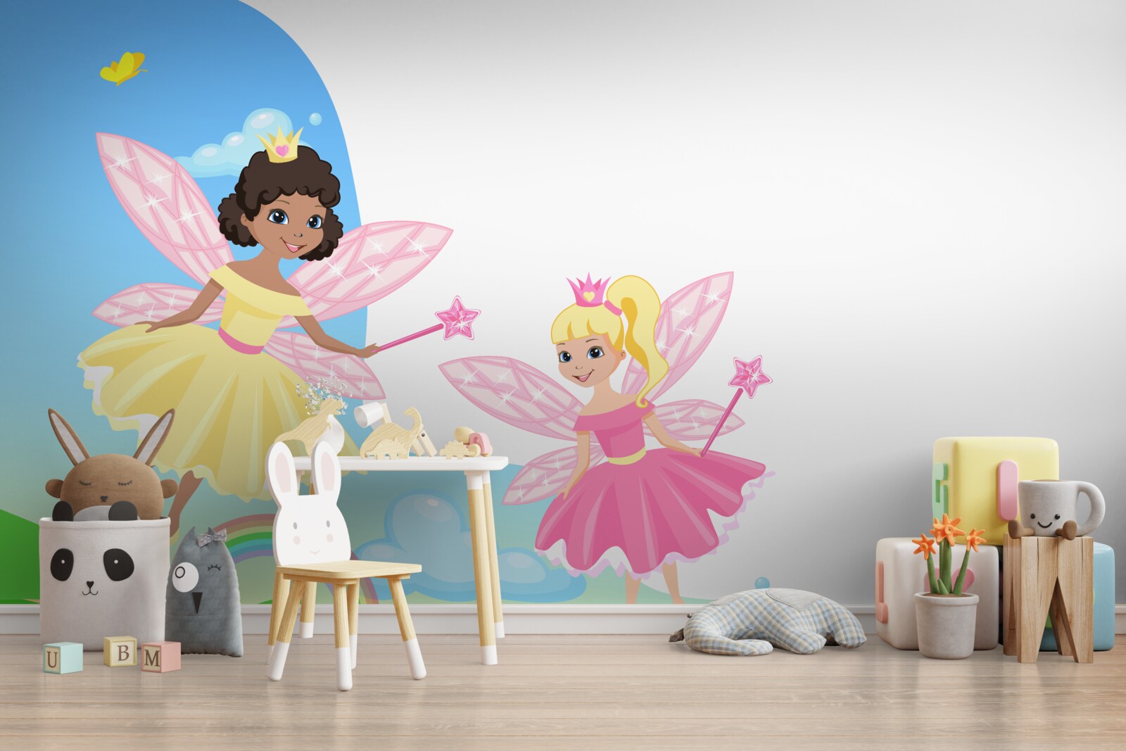 Fototapeta magiczne wróżki nad łukiem mostu i łukiem tęczy