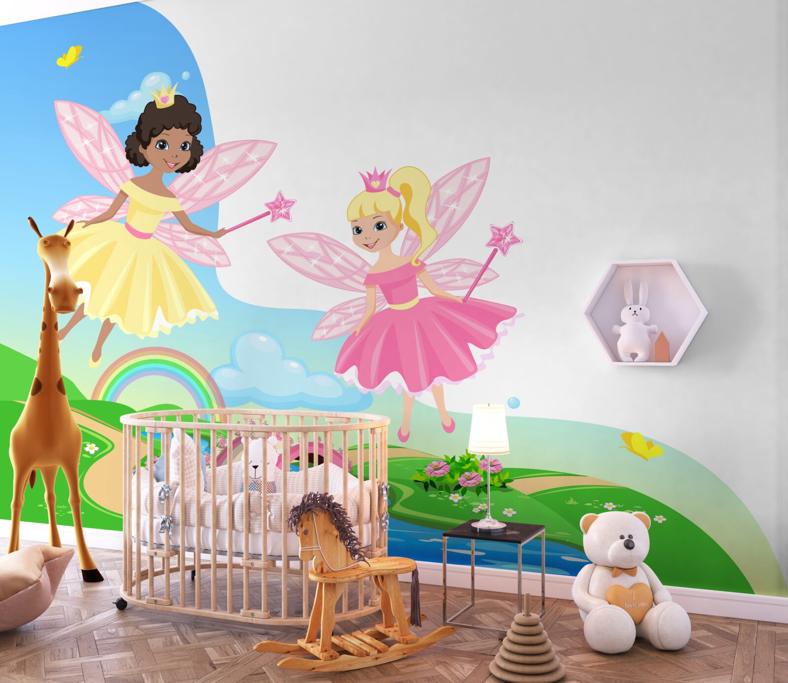 Fototapeta magiczne wróżki nad łukiem mostu i łukiem tęczy