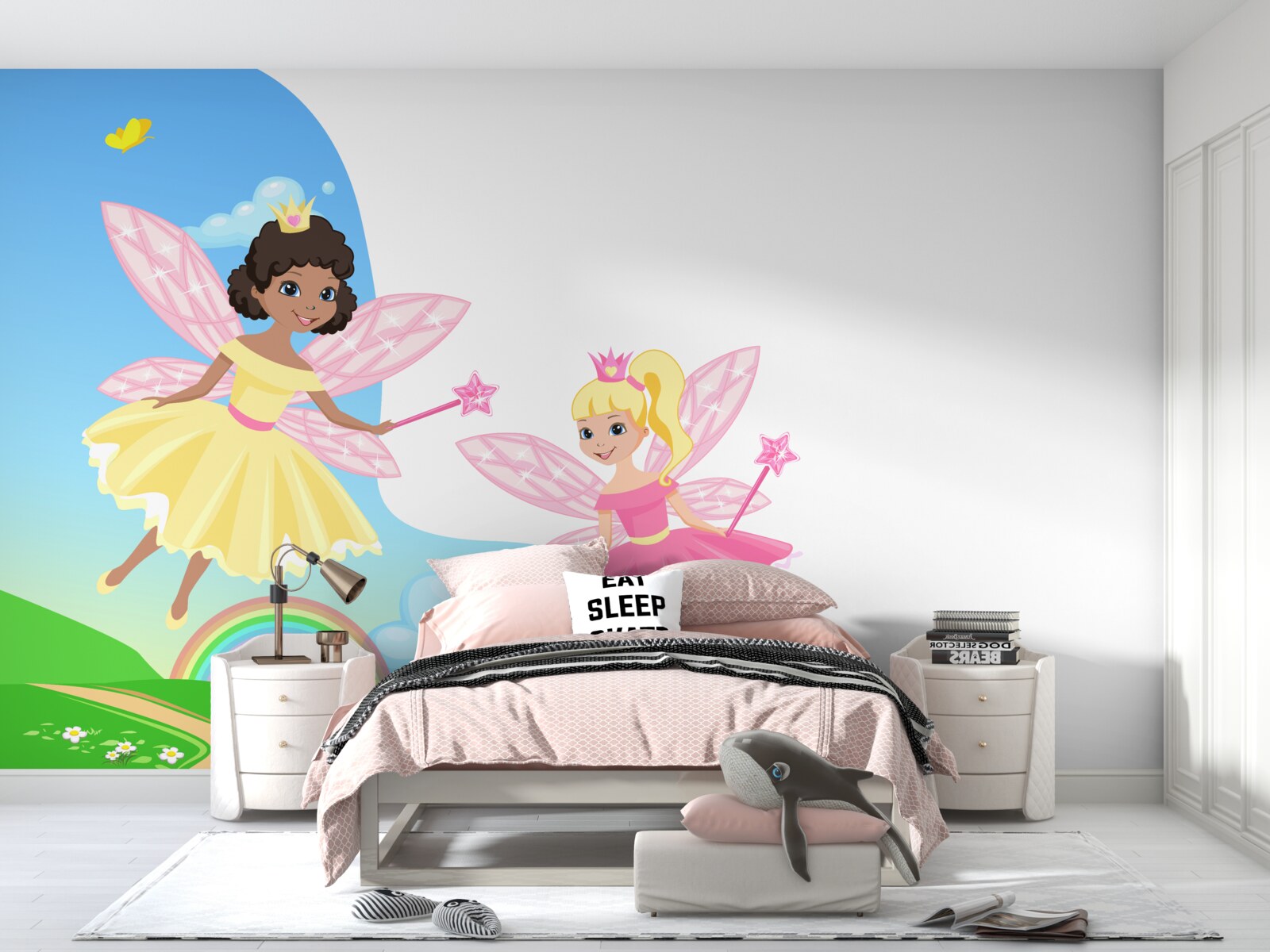 Fototapeta magiczne wróżki nad łukiem mostu i łukiem tęczy