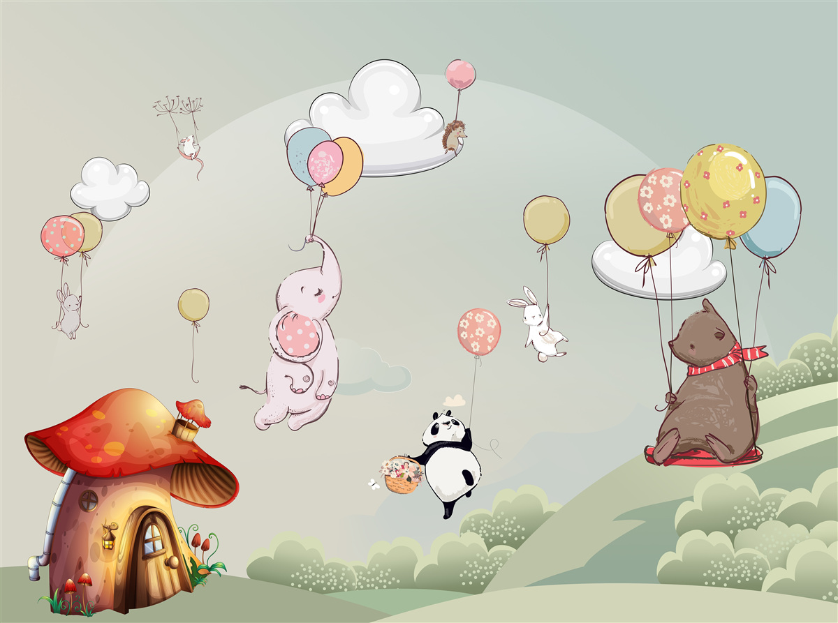 Fototapeta zwierzęta latają na balonach