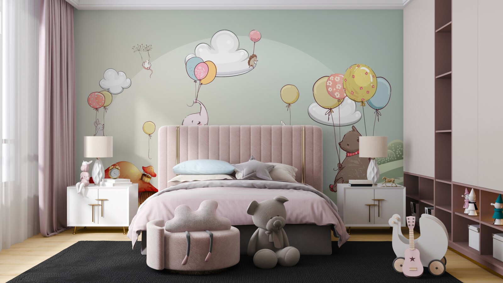 Fototapeta zwierzęta latają na balonach