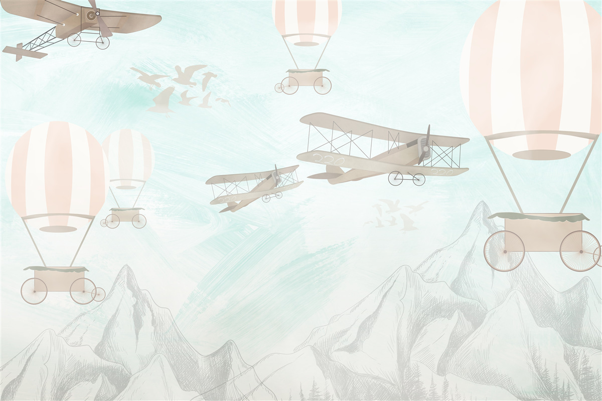 Fototapeta balony i samoloty latają nad górami