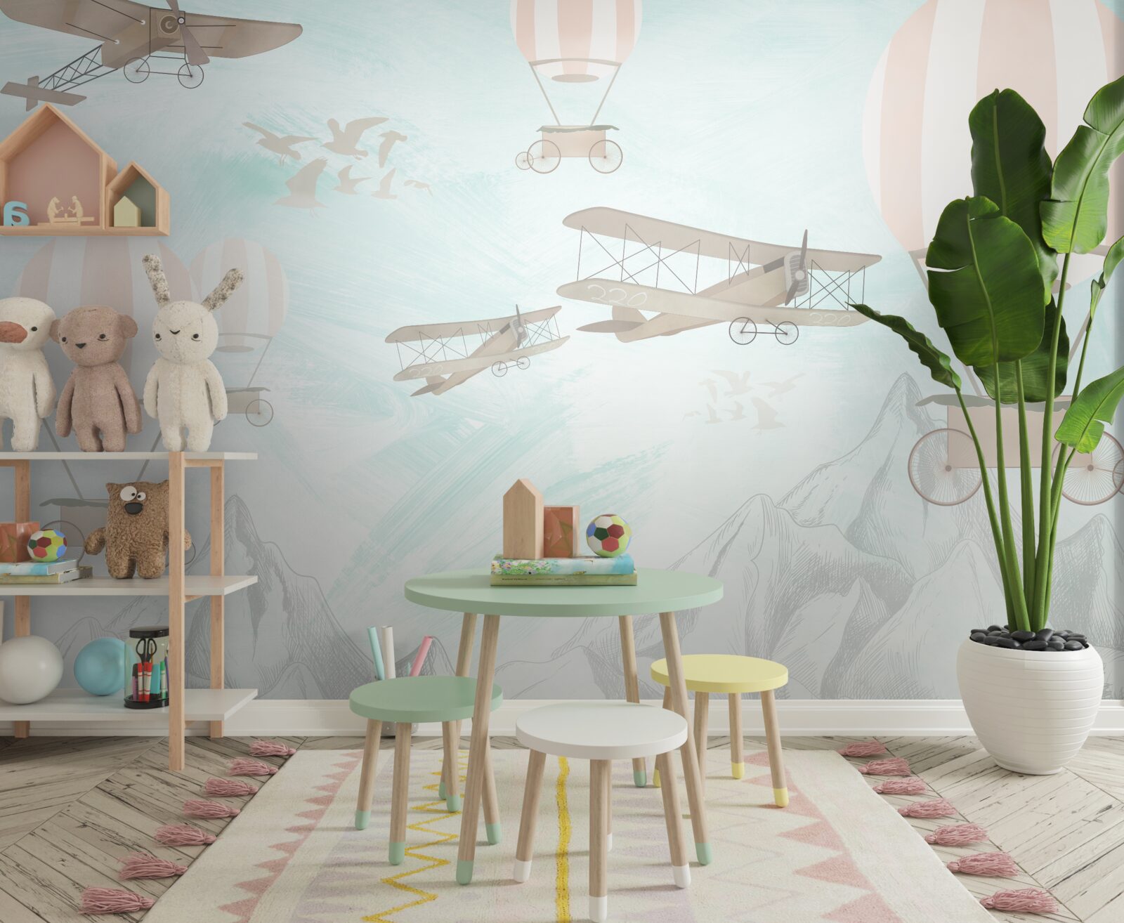 Fototapeta balony i samoloty latają nad górami