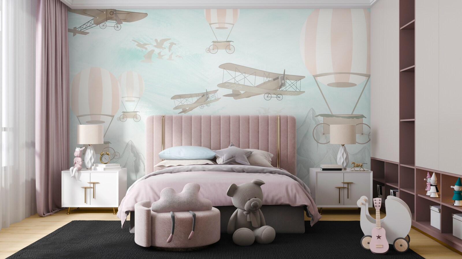 Fototapeta balony i samoloty latają nad górami