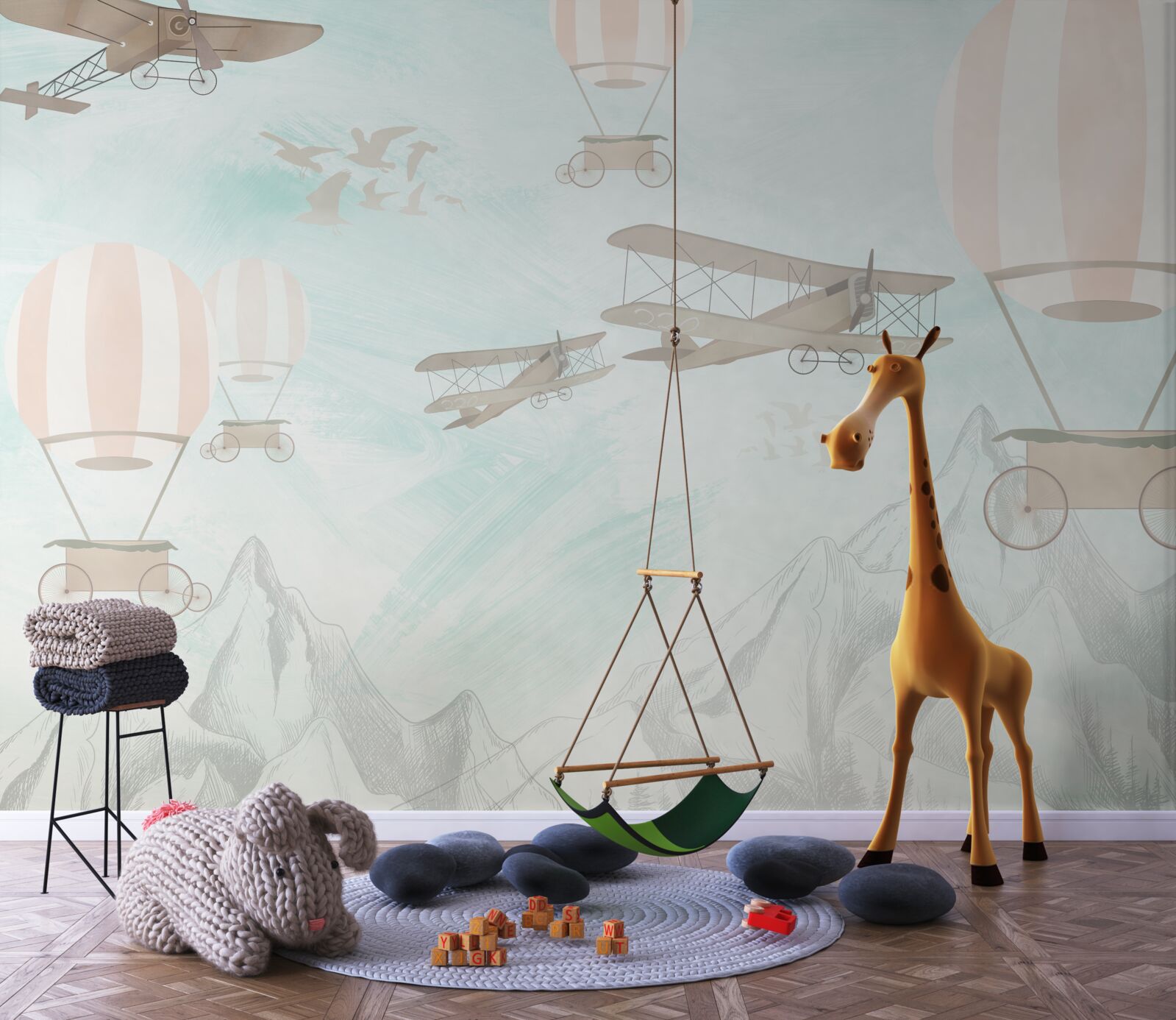 Fototapeta balony i samoloty latają nad górami