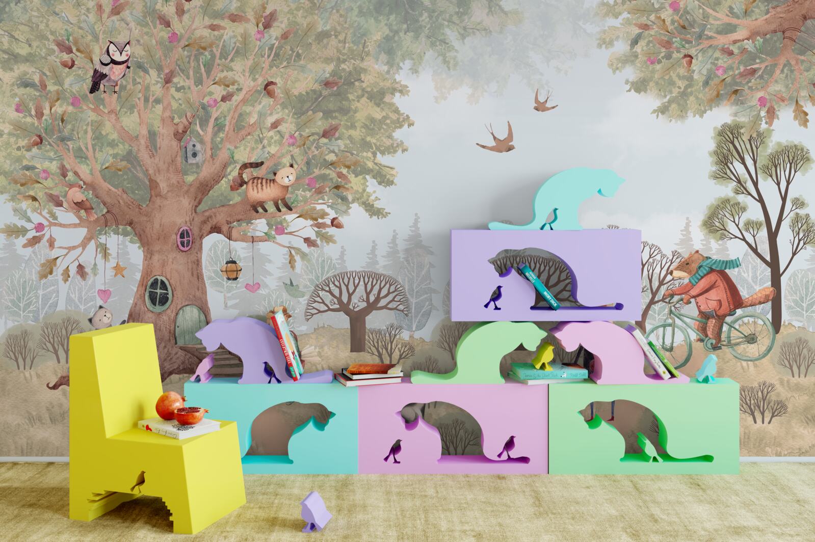 Fototapeta dom dla zwierząt w magicznym drzewie