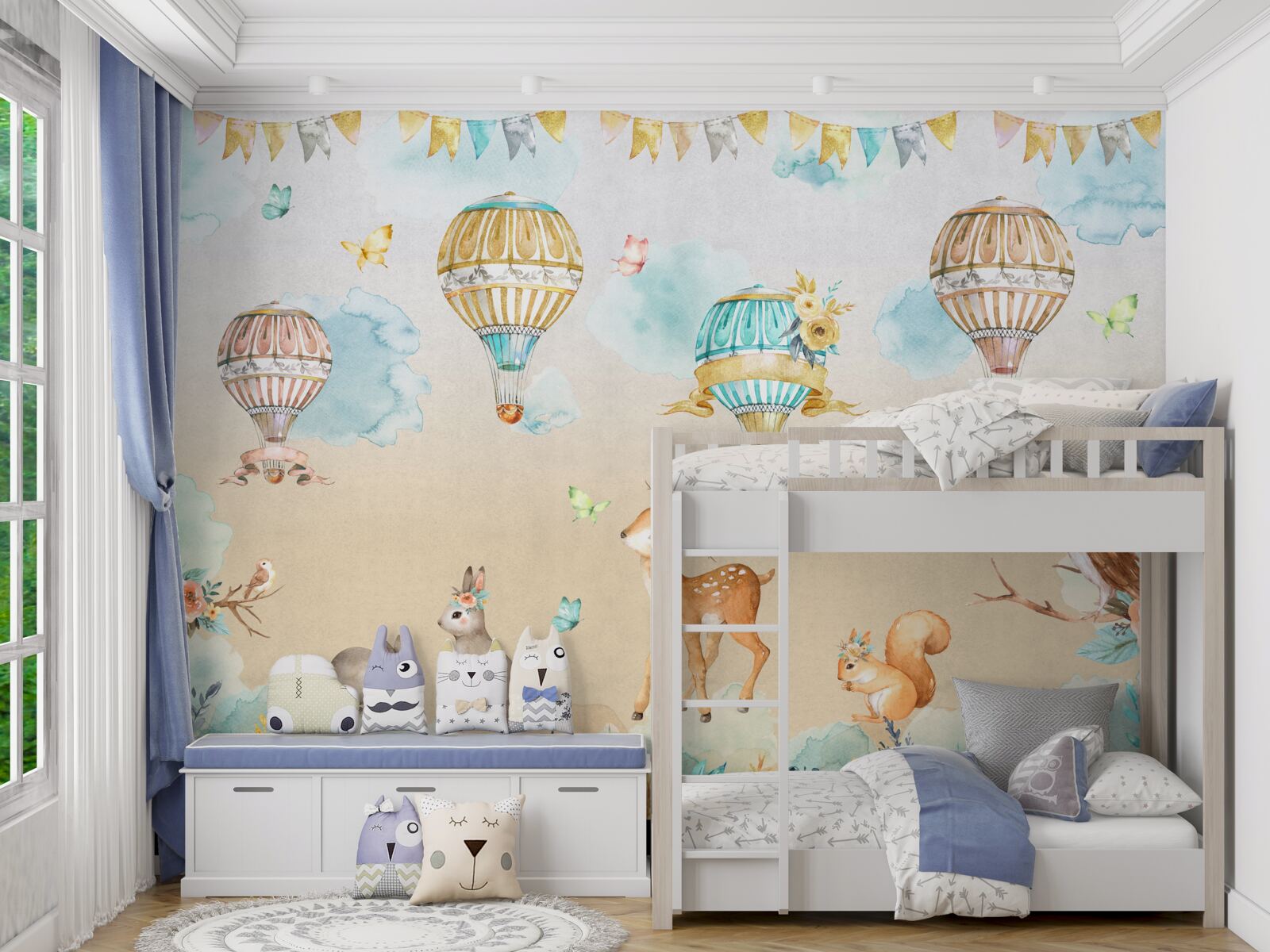 Fototapeta zwierzęta triumfują, a w powietrzu unoszą się balony