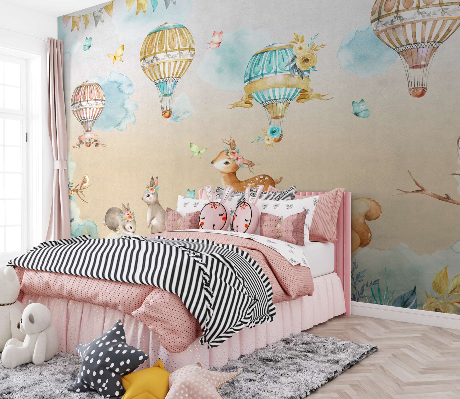 Fototapeta zwierzęta triumfują, a w powietrzu unoszą się balony