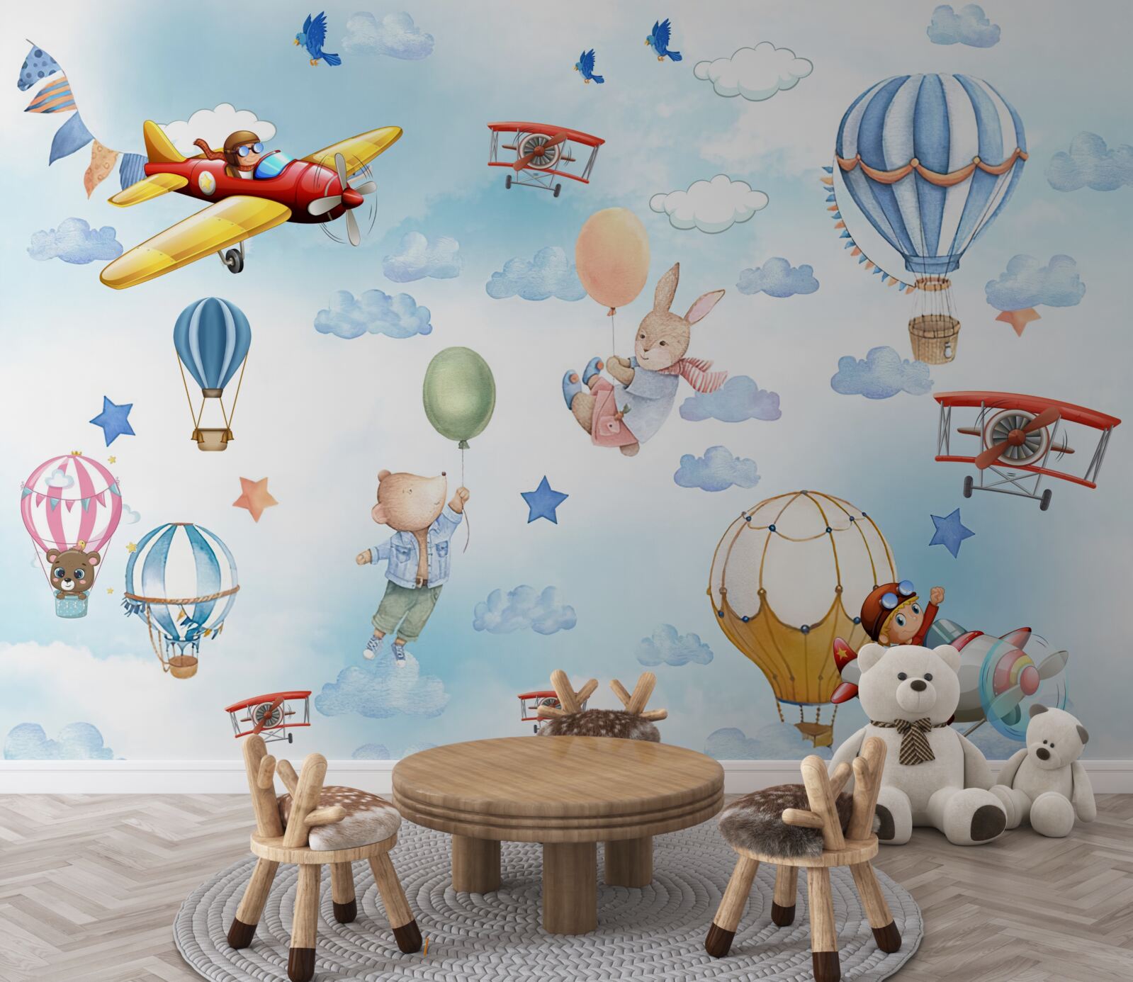 Fototapeta postacie z bajek szybują po niebie