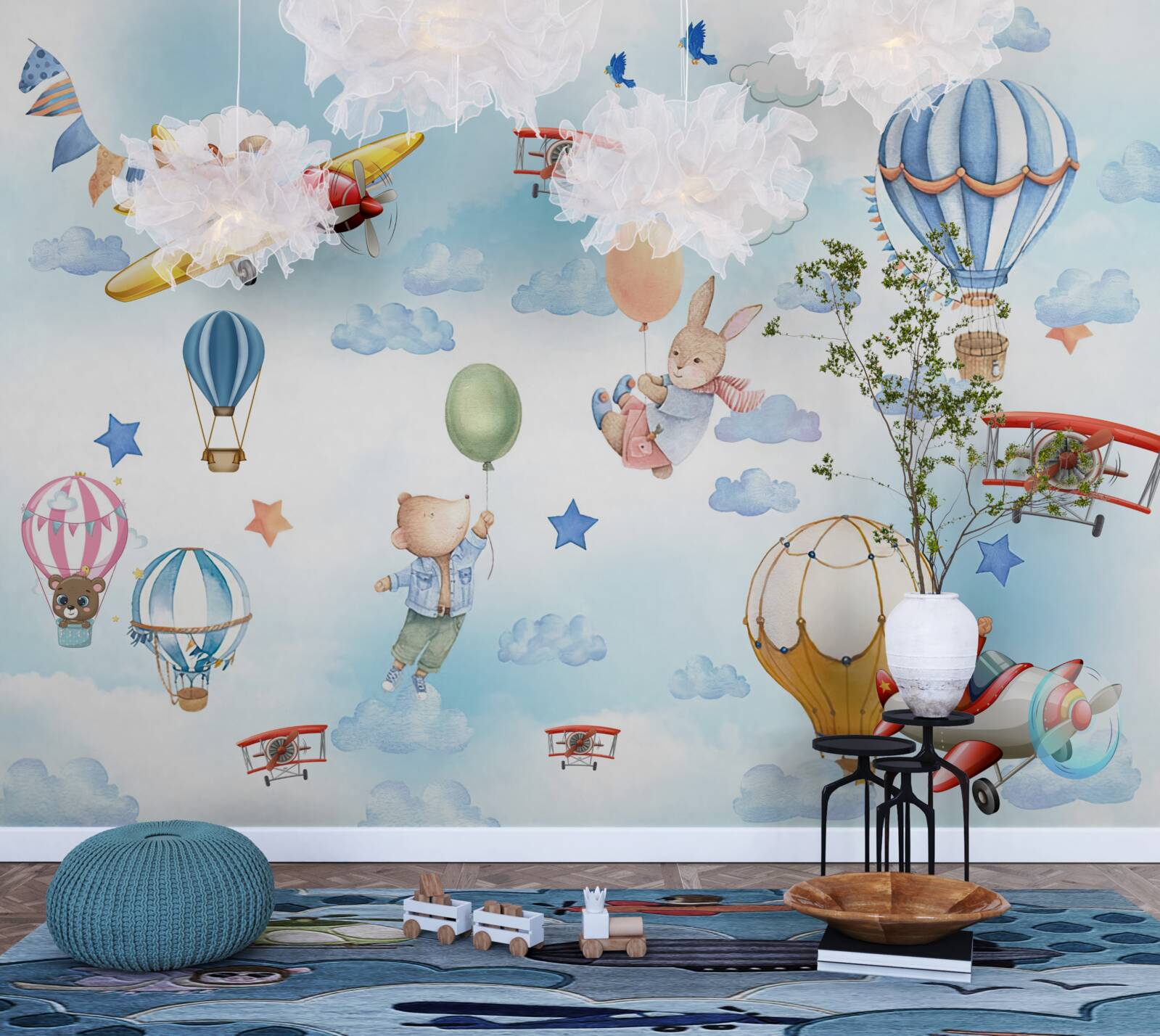 Fototapeta postacie z bajek szybują po niebie