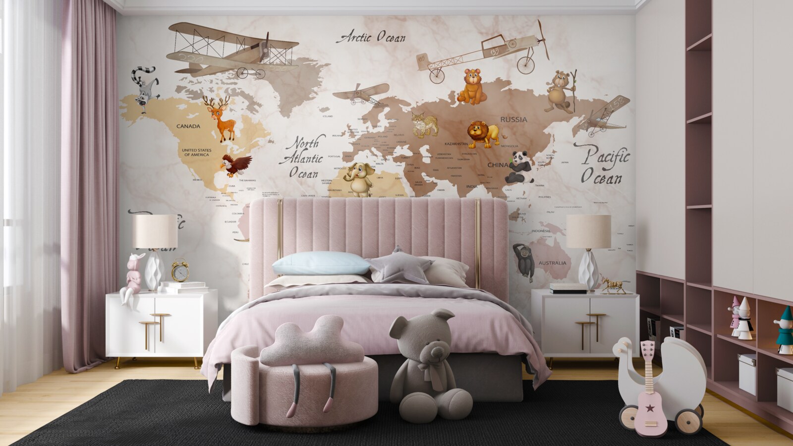 Fototapeta mapa świata i główni mieszkańcy kontynentów