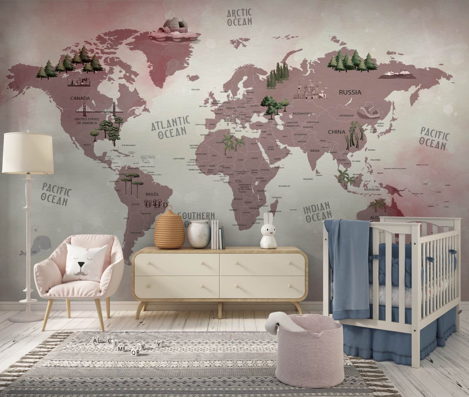 Fototapeta mapa świata z zaznaczonymi lasami