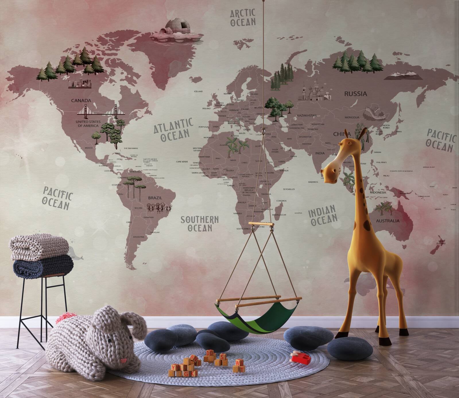 Fototapeta mapa świata z zaznaczonymi lasami