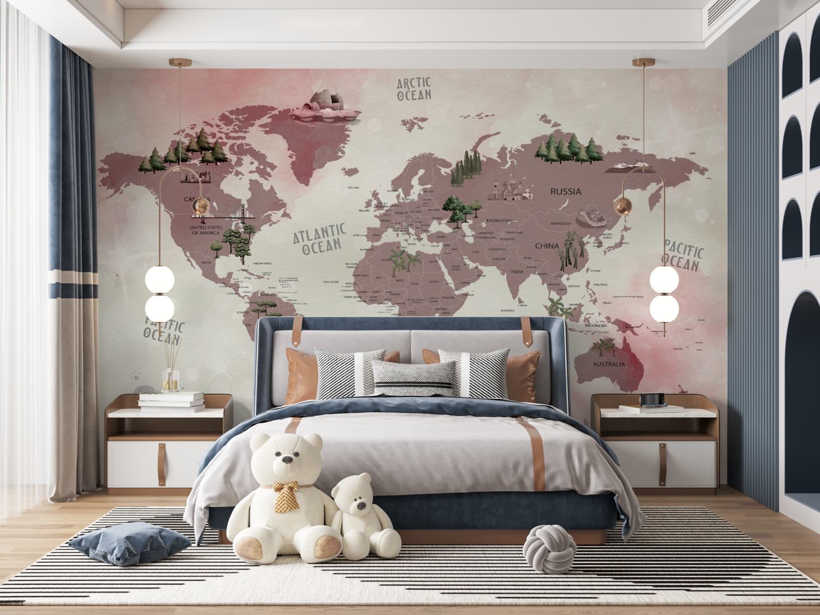 Fototapeta mapa świata z zaznaczonymi lasami