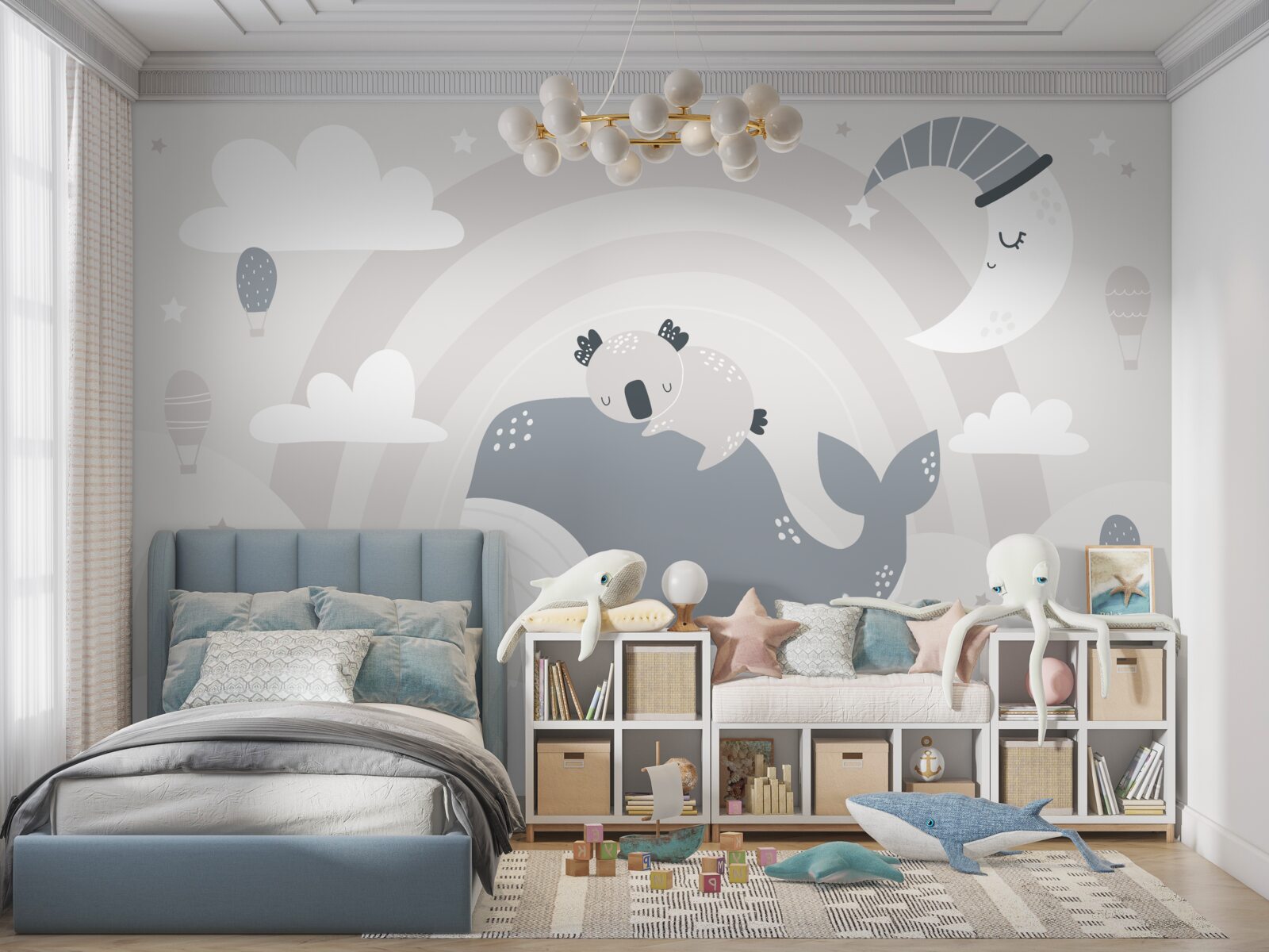 Fototapeta w chmurach koala śpi na grzbiecie wieloryba