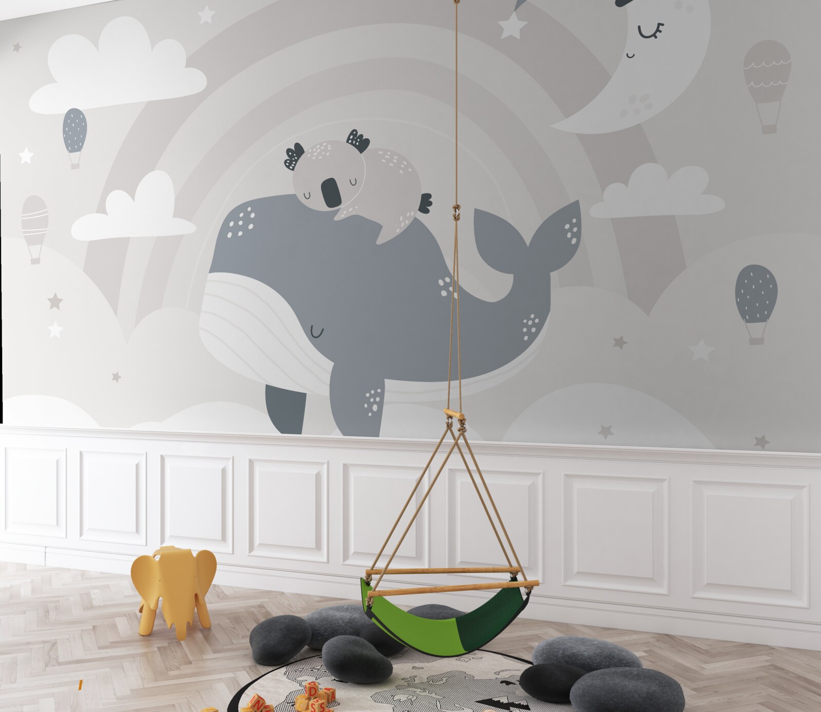 Fototapeta w chmurach koala śpi na grzbiecie wieloryba