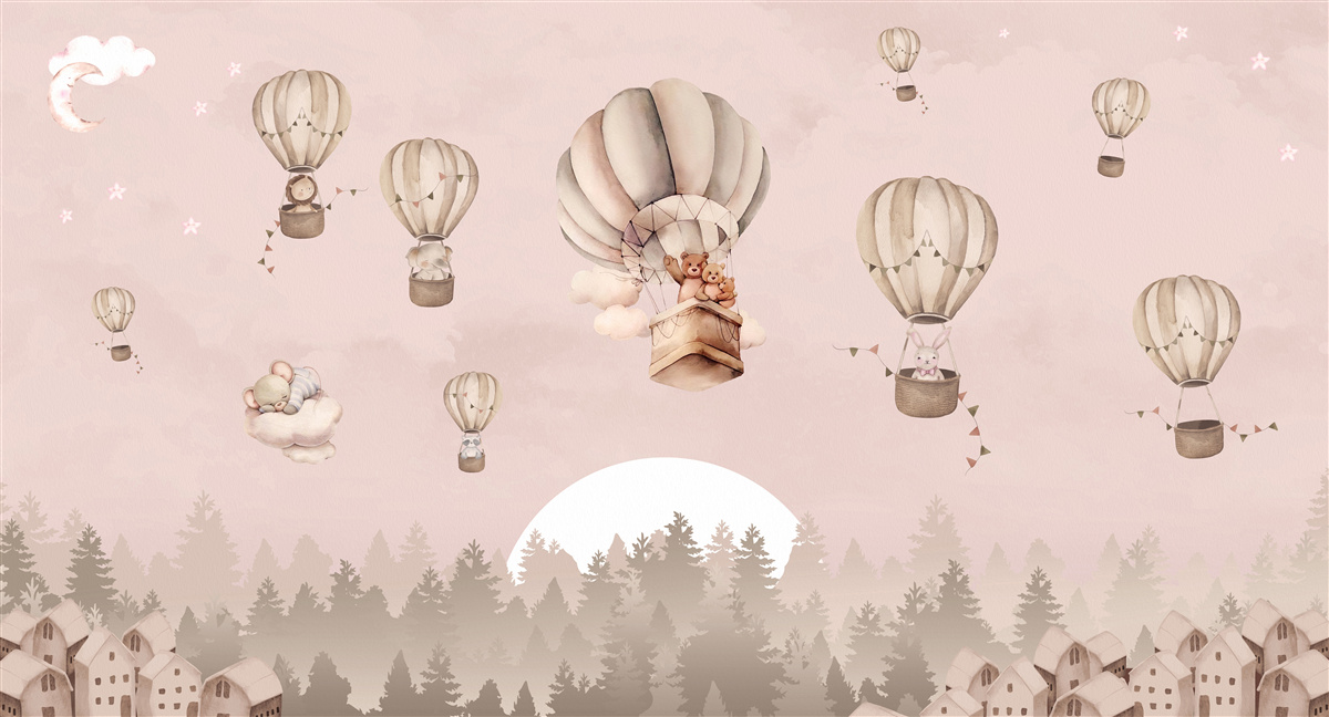 Fototapeta zwierzęta wzbijają się w niebo balonami na ogrzane powietrze