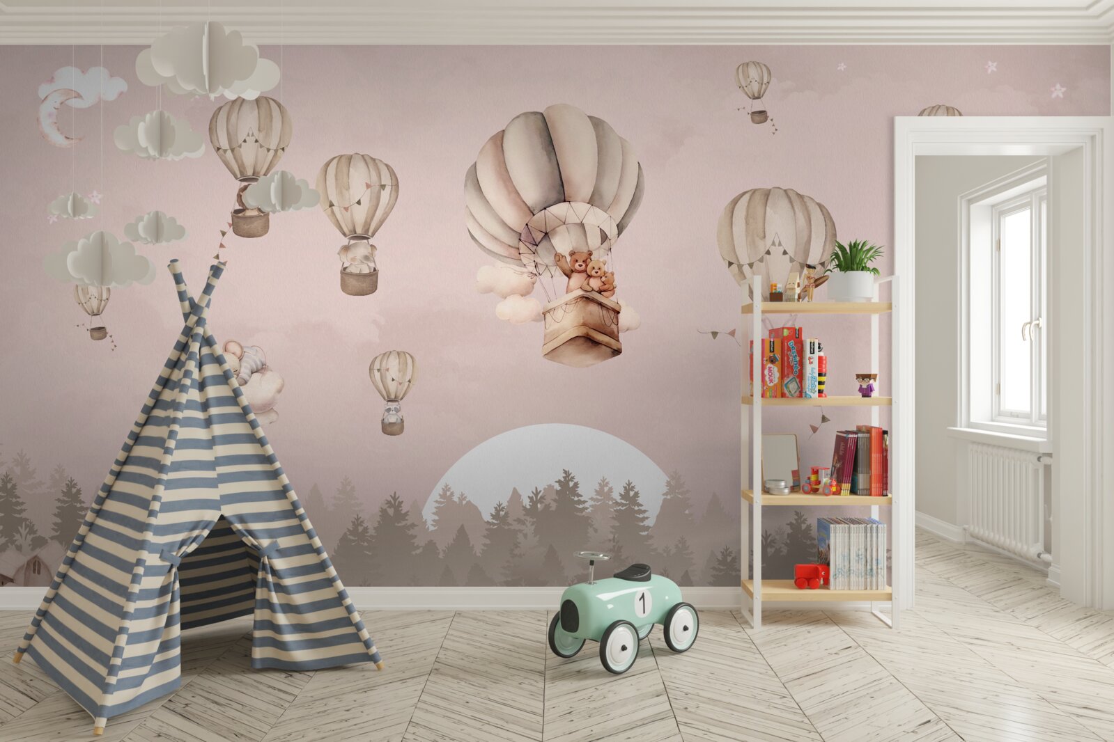 Fototapeta zwierzęta wzbijają się w niebo balonami na ogrzane powietrze