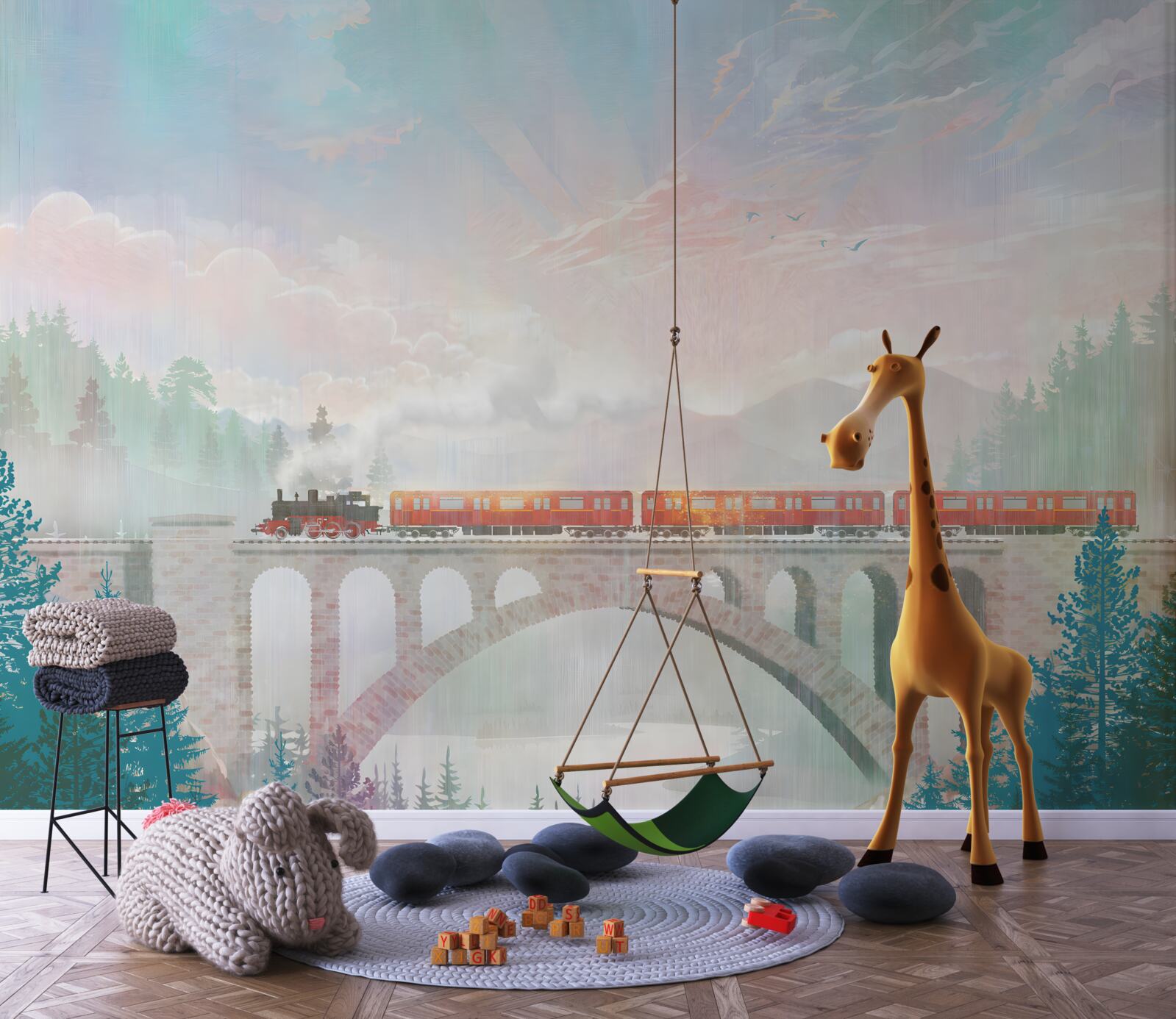 Fototapeta przez most jedzie pociąg