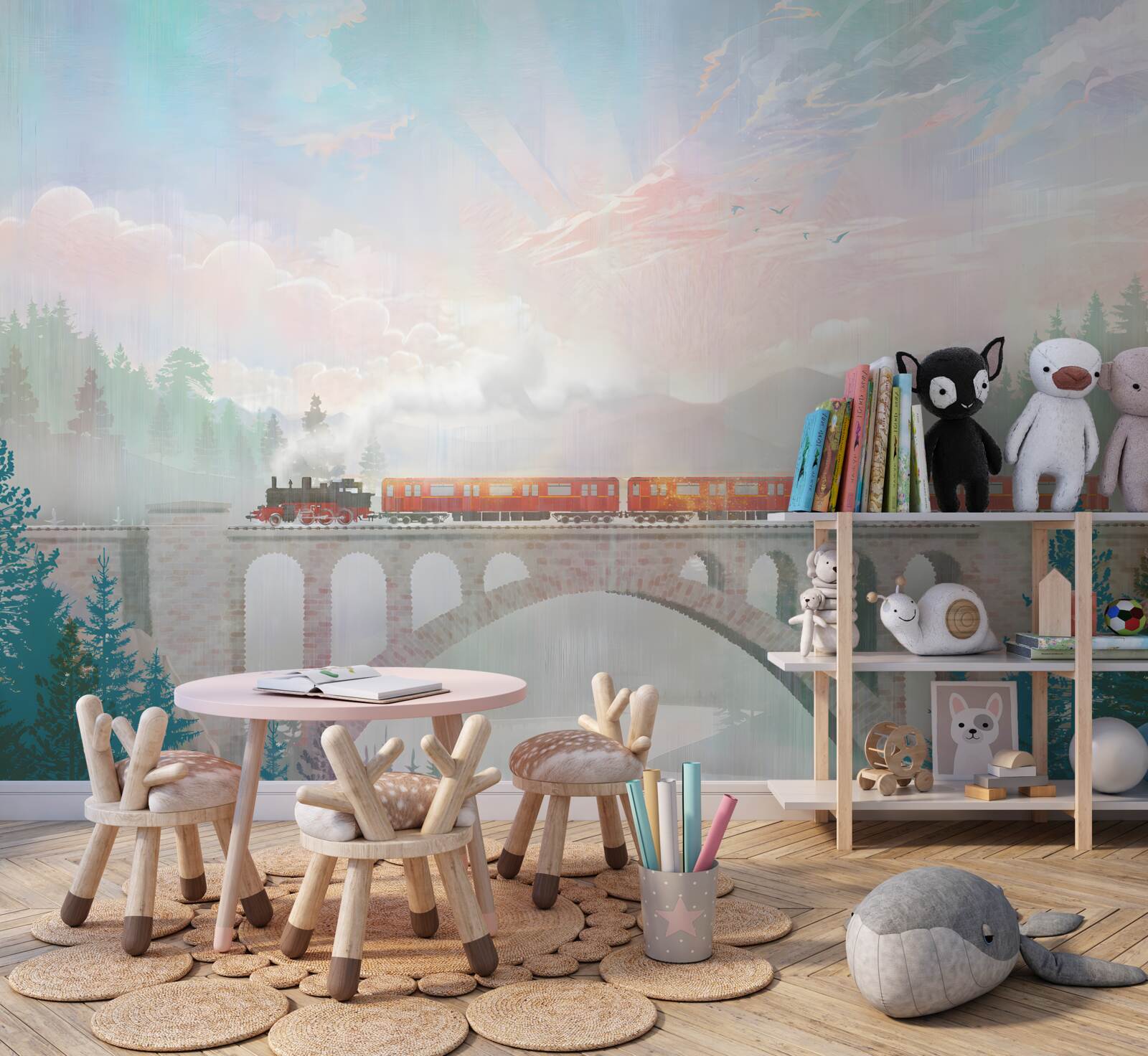 Fototapeta przez most jedzie pociąg