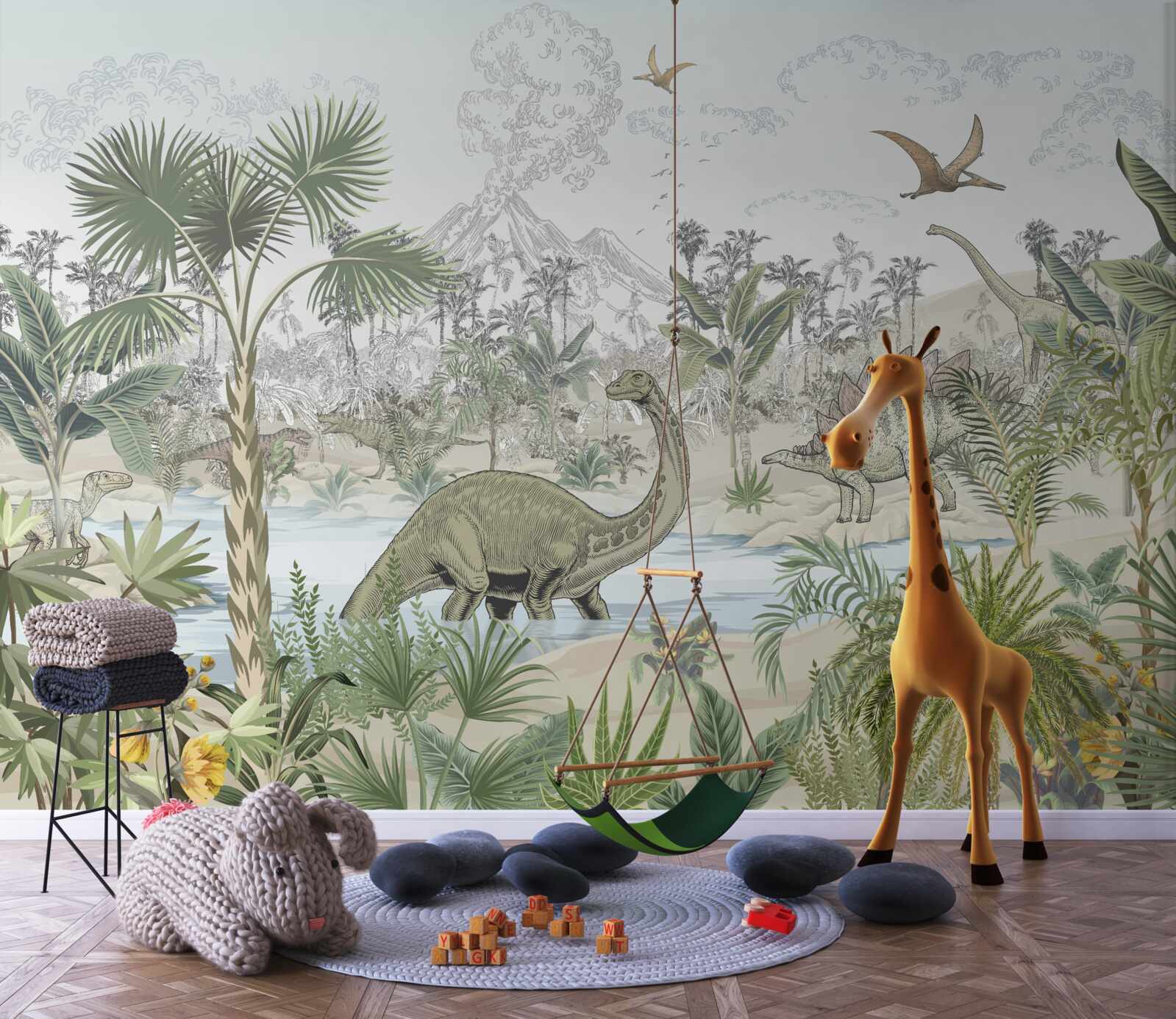 Fototapeta w lesie w pobliżu wody są dinozaury