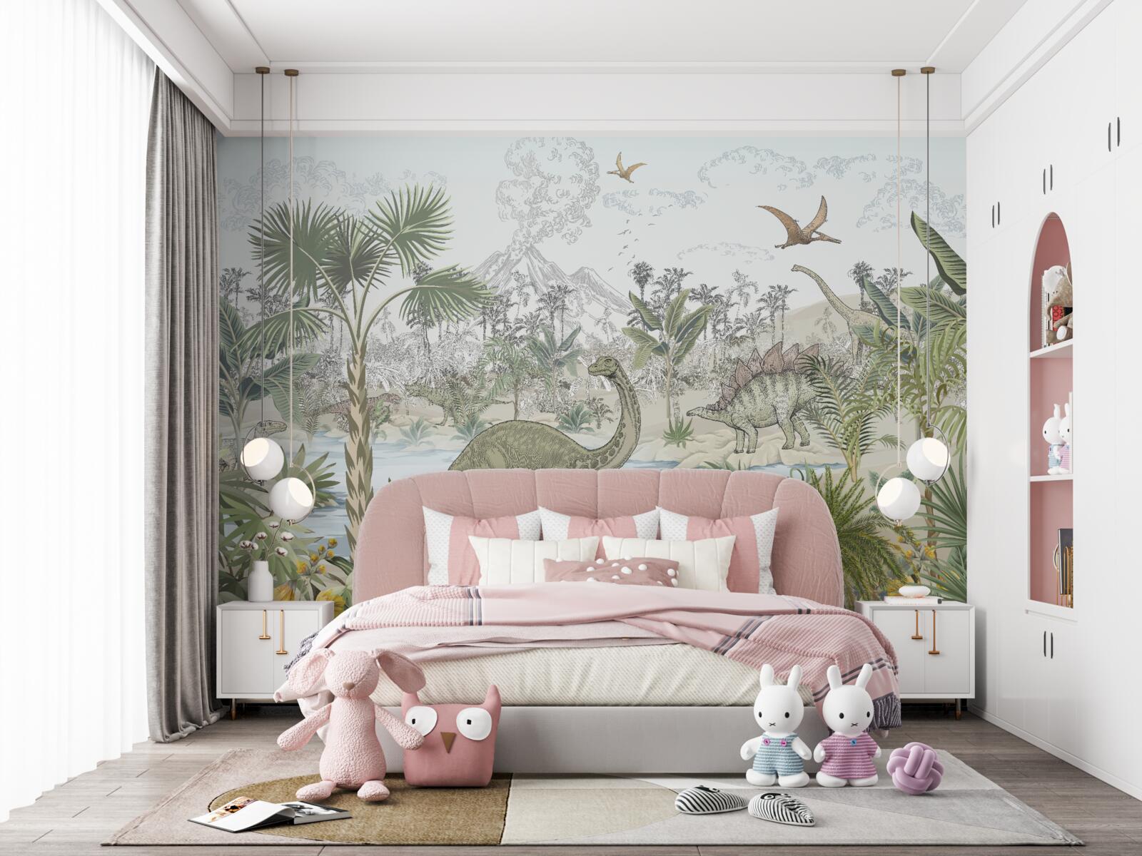 Fototapeta w lesie w pobliżu wody są dinozaury